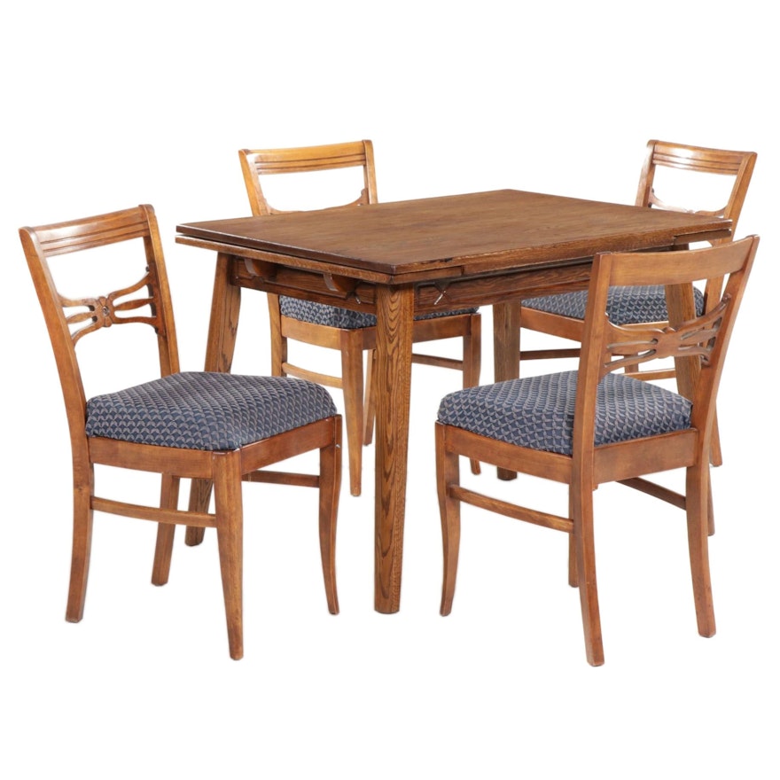 Oak Tavern Style Draw-Leaf Table with Four Side Chairs