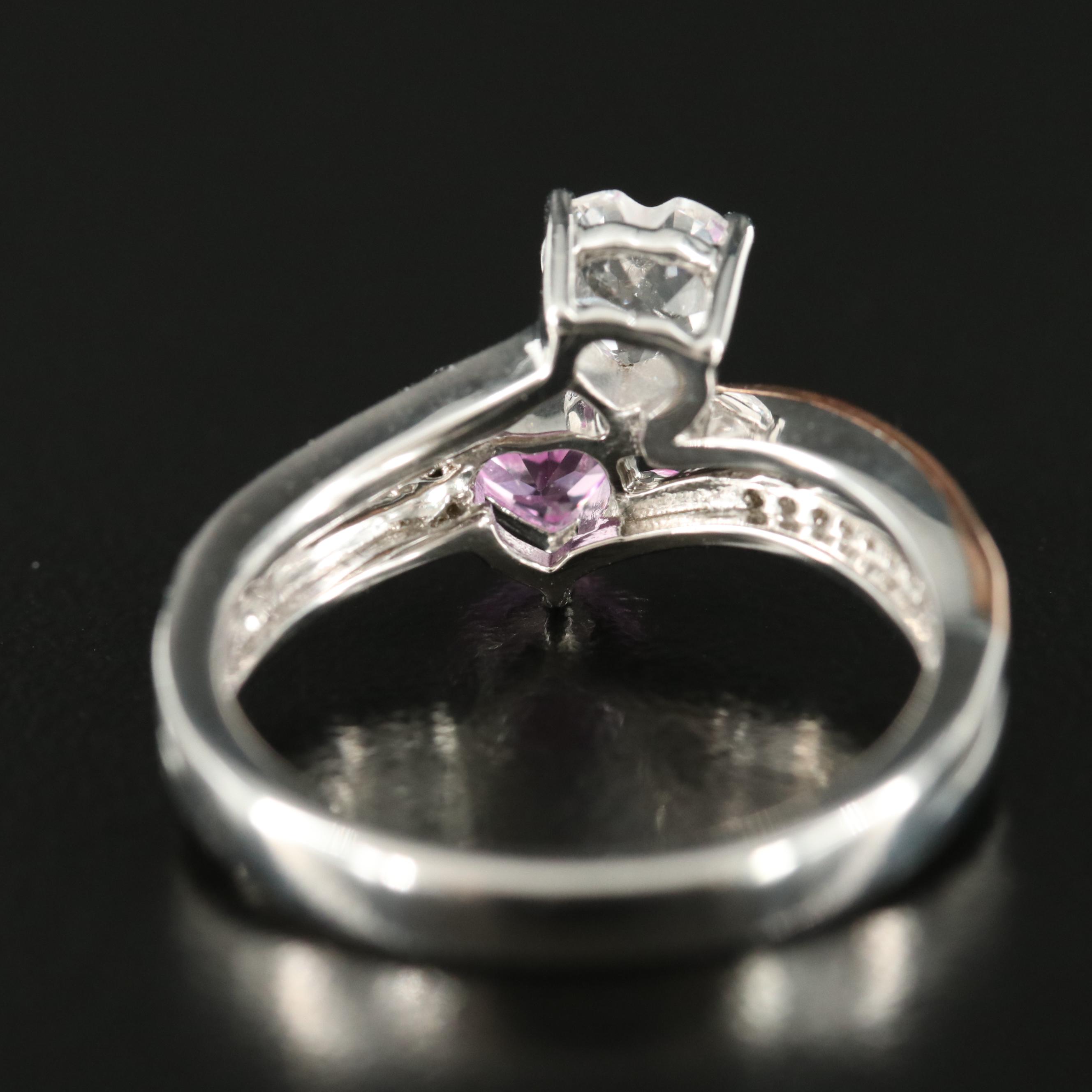 Sterling Pink and White Sapphire Toi-et-Moi Heart Ring with 10K Rose Gold Accent