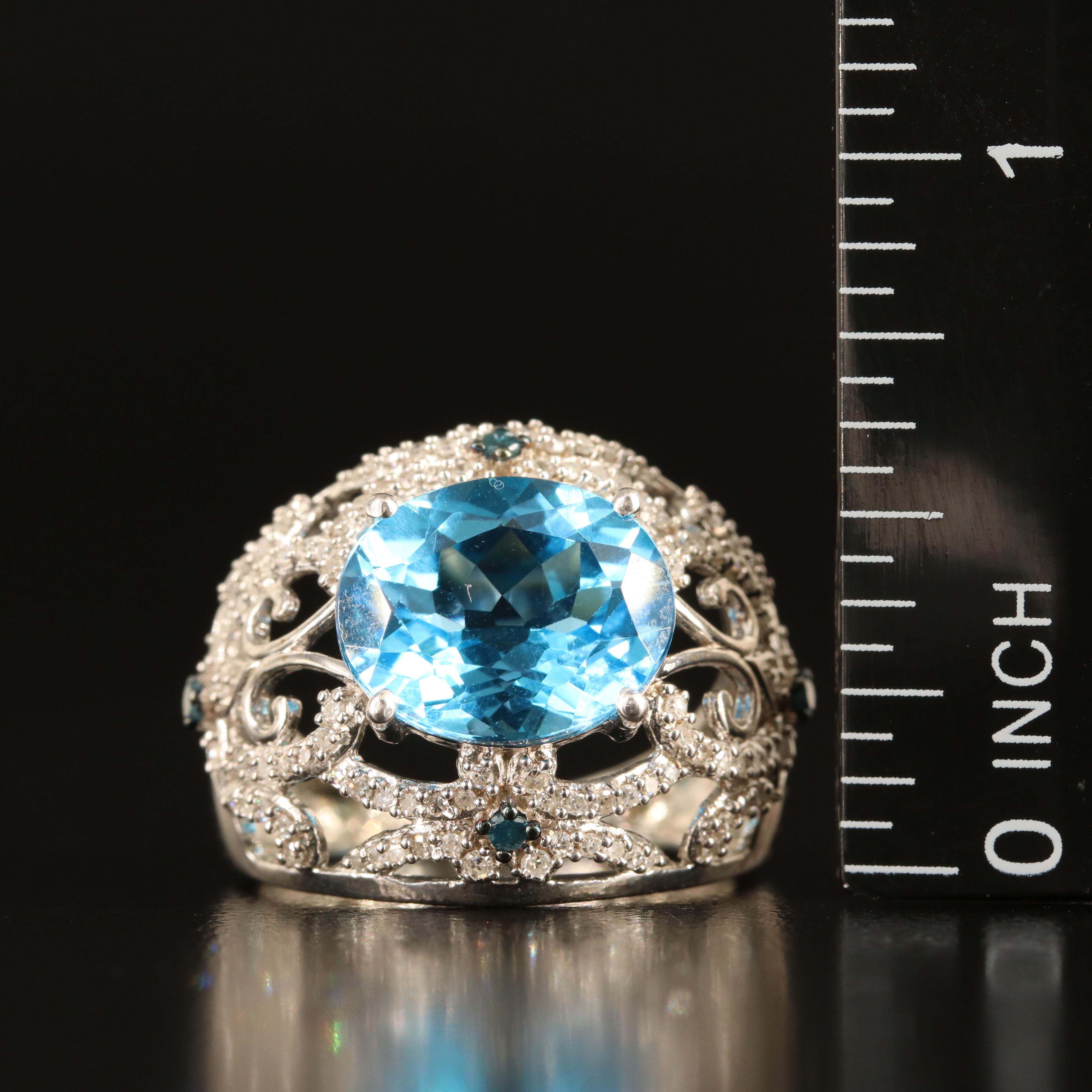 Sterling Swiss Blue Topaz and Diamond Ring