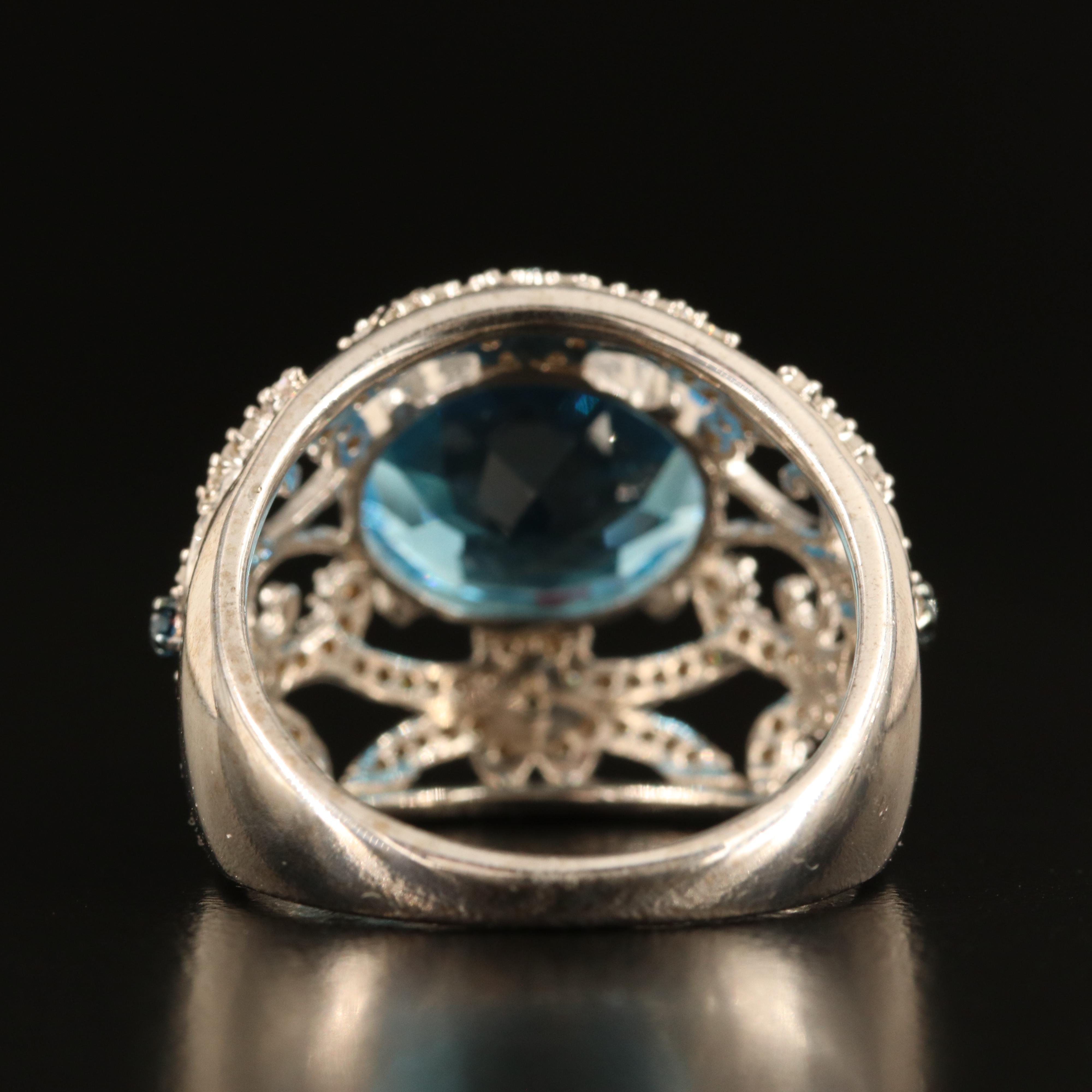Sterling Swiss Blue Topaz and Diamond Ring