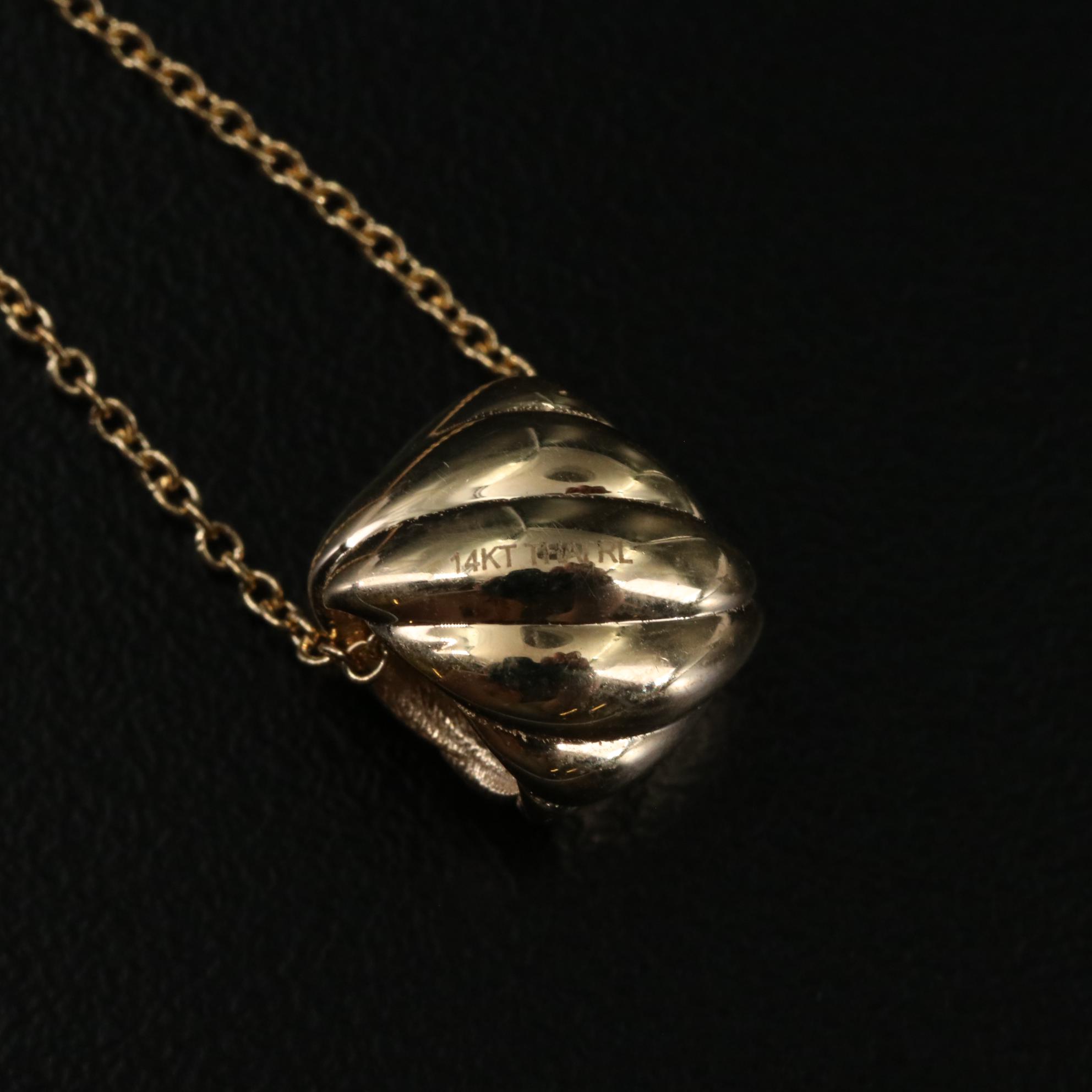 14K Croissant Bead Pendant Necklace