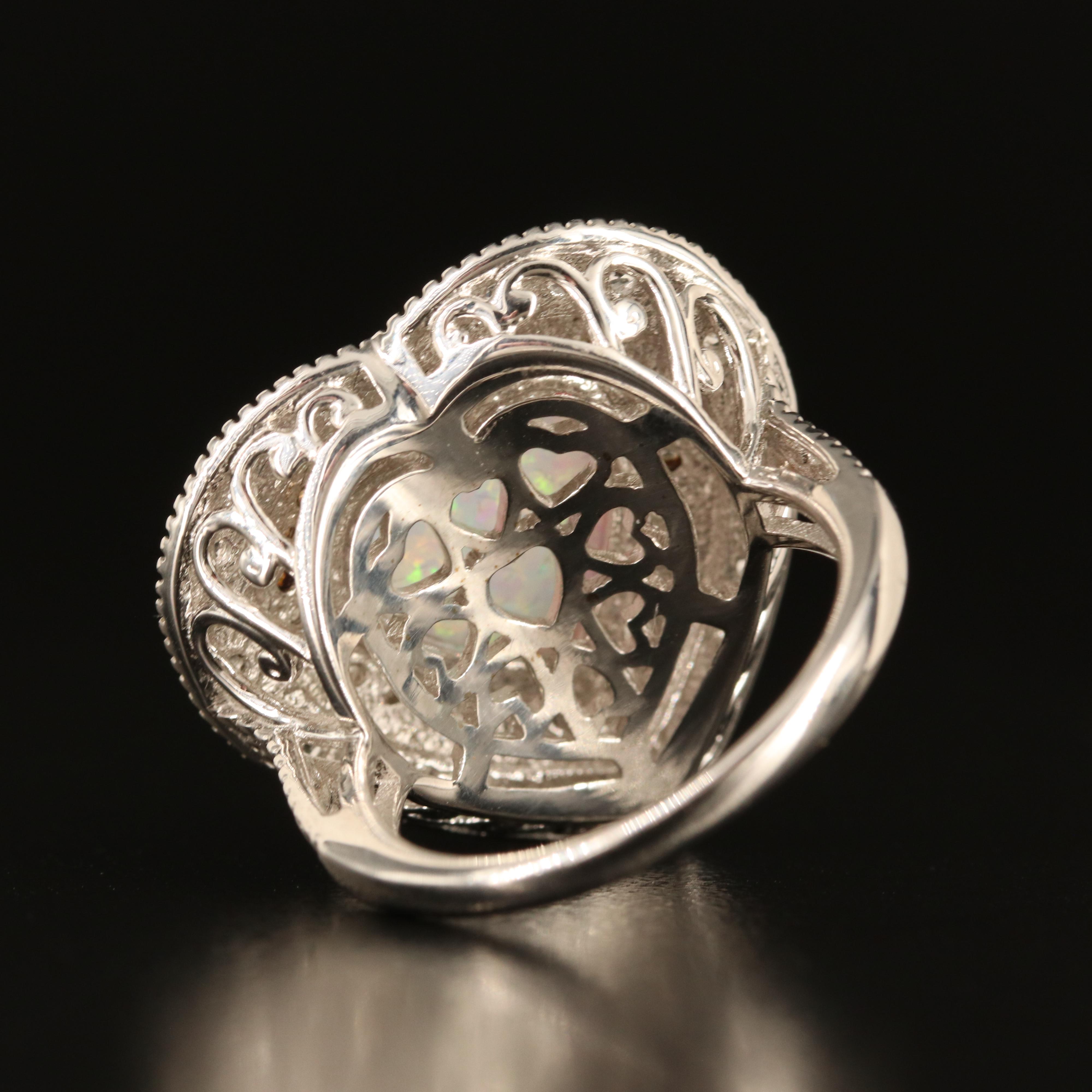 Sterling Opal and White Sapphire Heart Ring