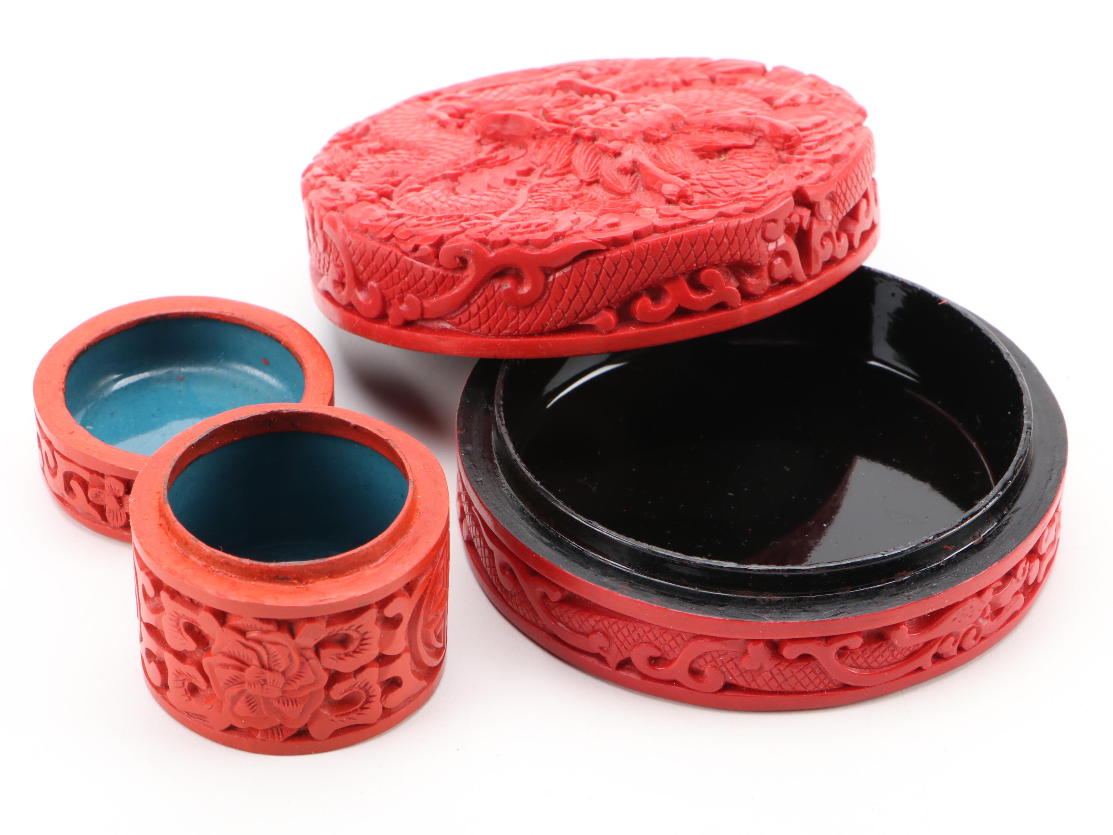 Chinese Carved Faux Cinnabar Boxes