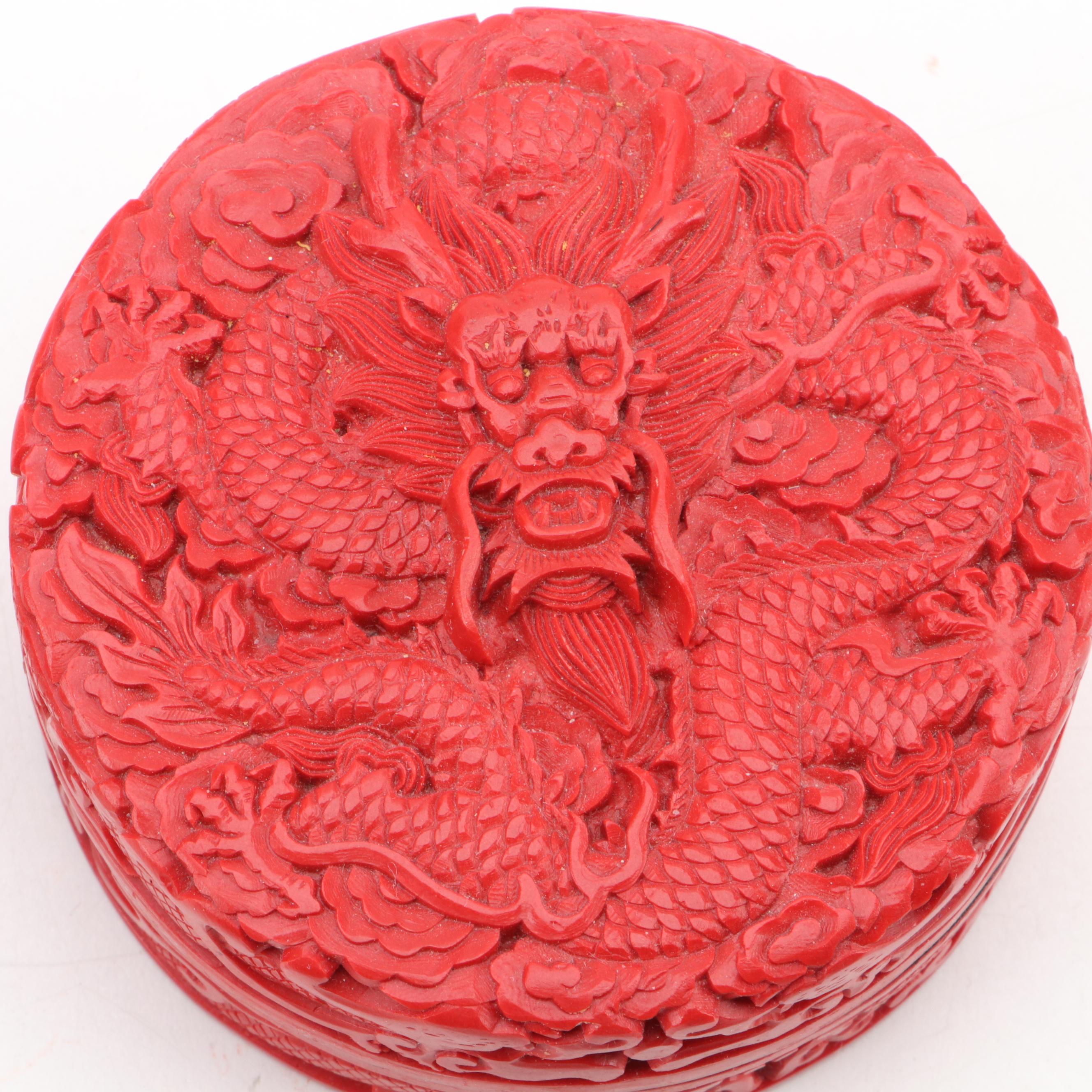 Chinese Carved Faux Cinnabar Boxes