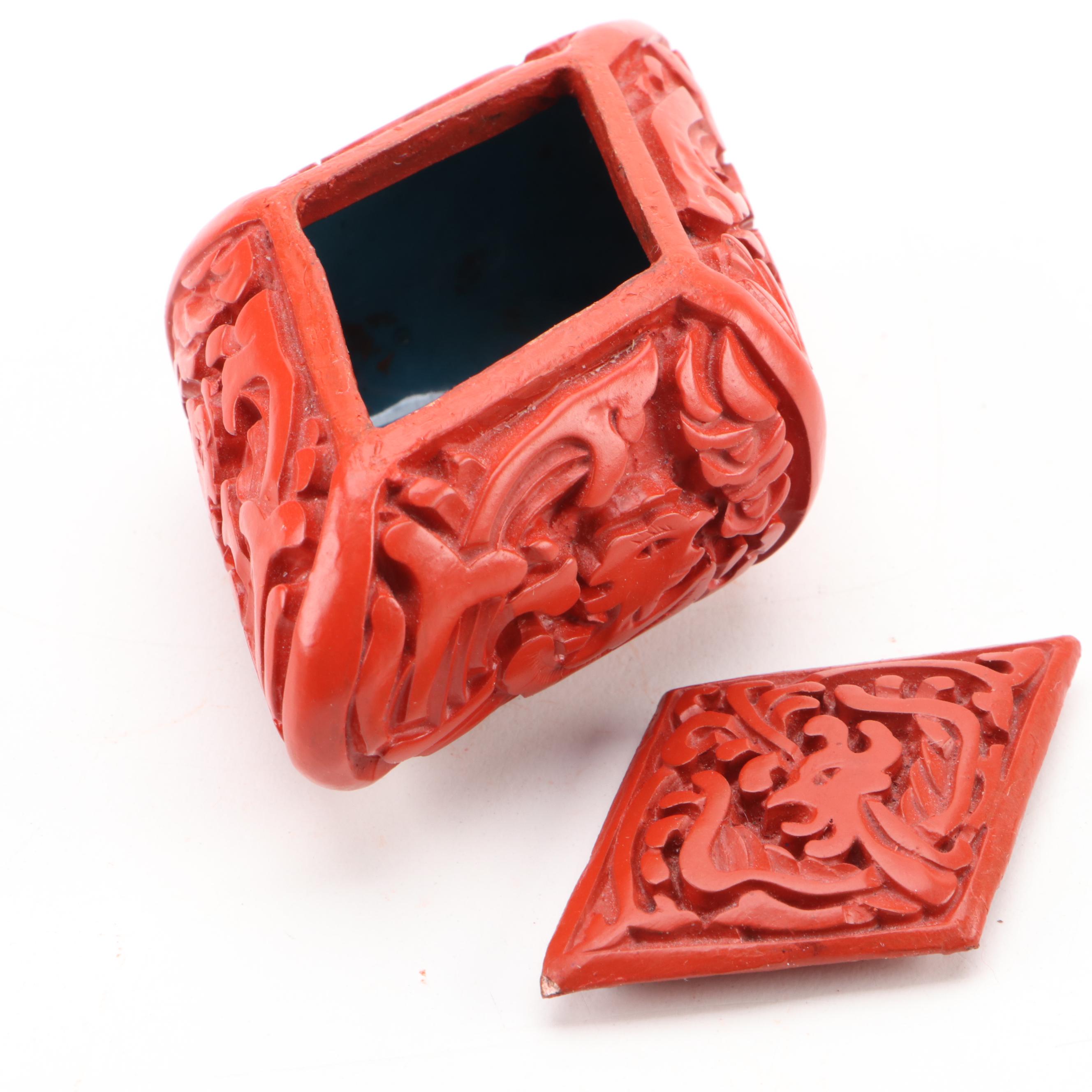 Chinese Carved Faux Cinnabar Boxes