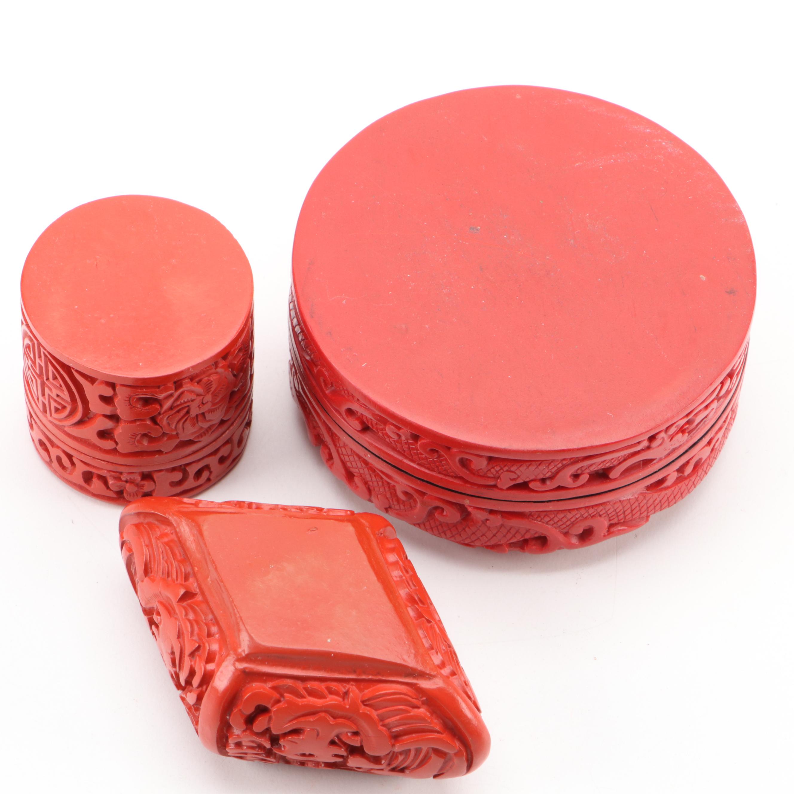 Chinese Carved Faux Cinnabar Boxes