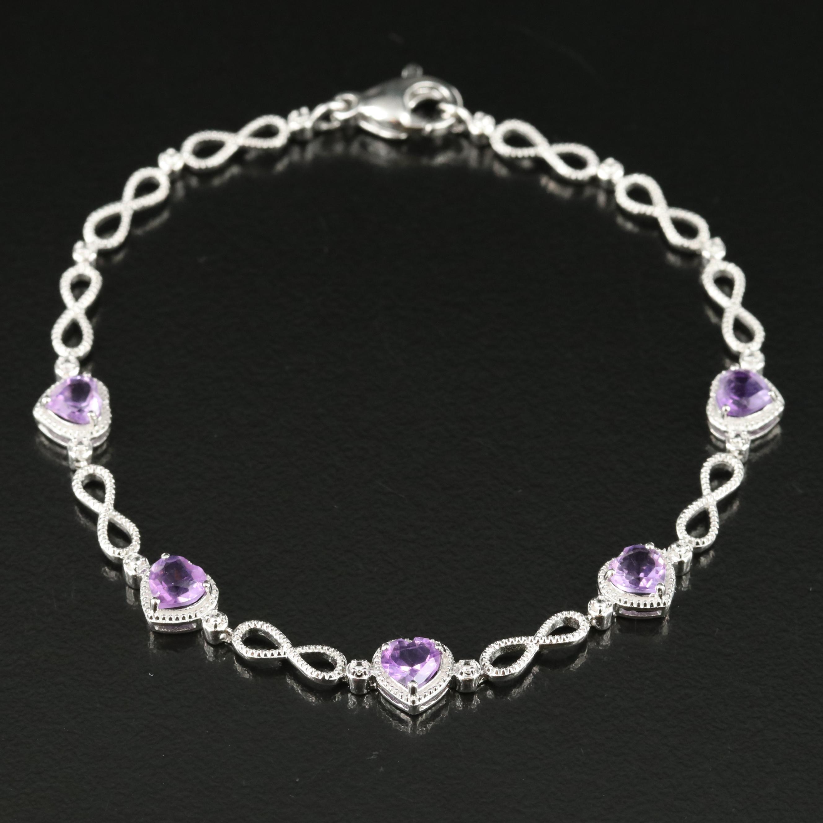 Sterling Amethyst Infinity and Heart Bracelet