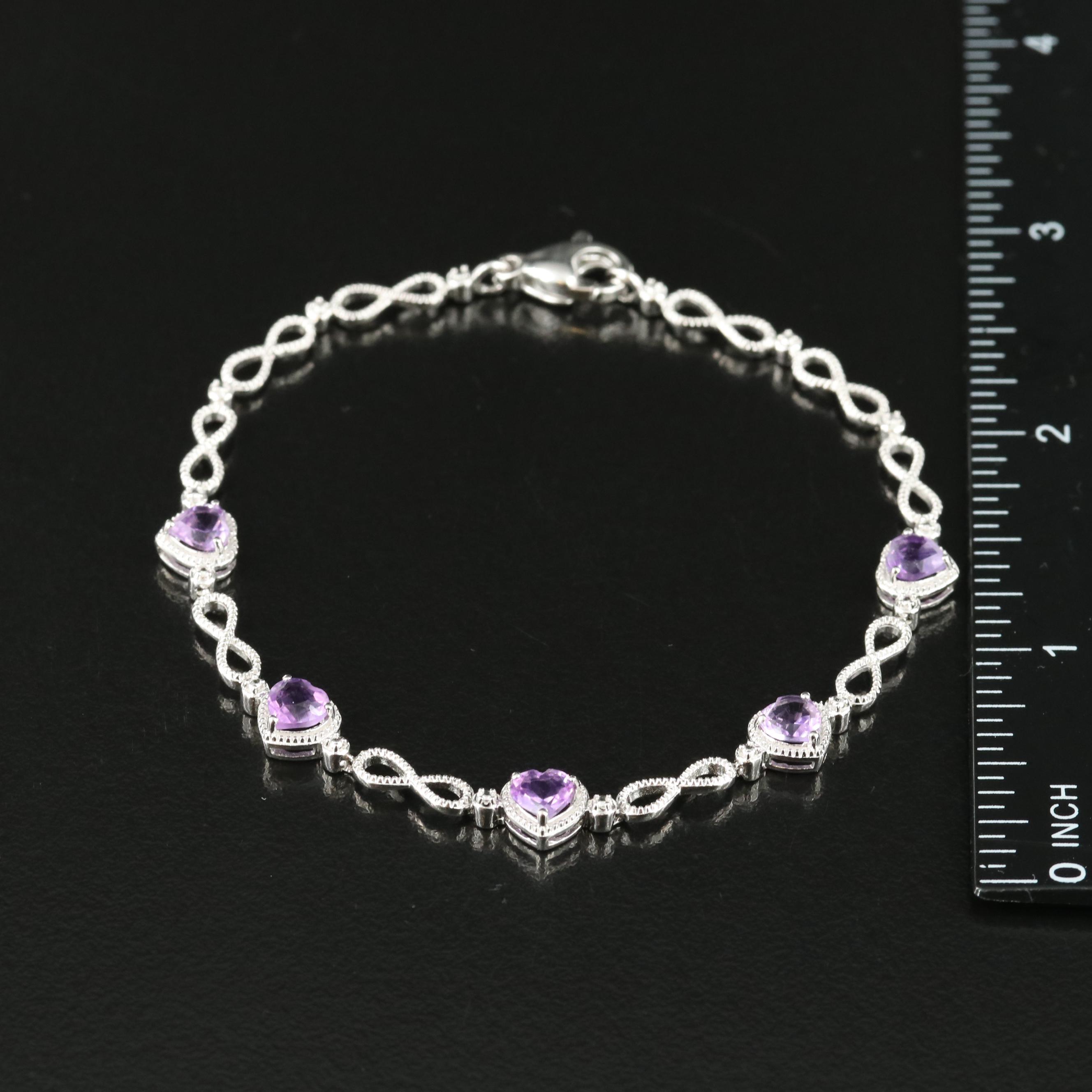 Sterling Amethyst Infinity and Heart Bracelet