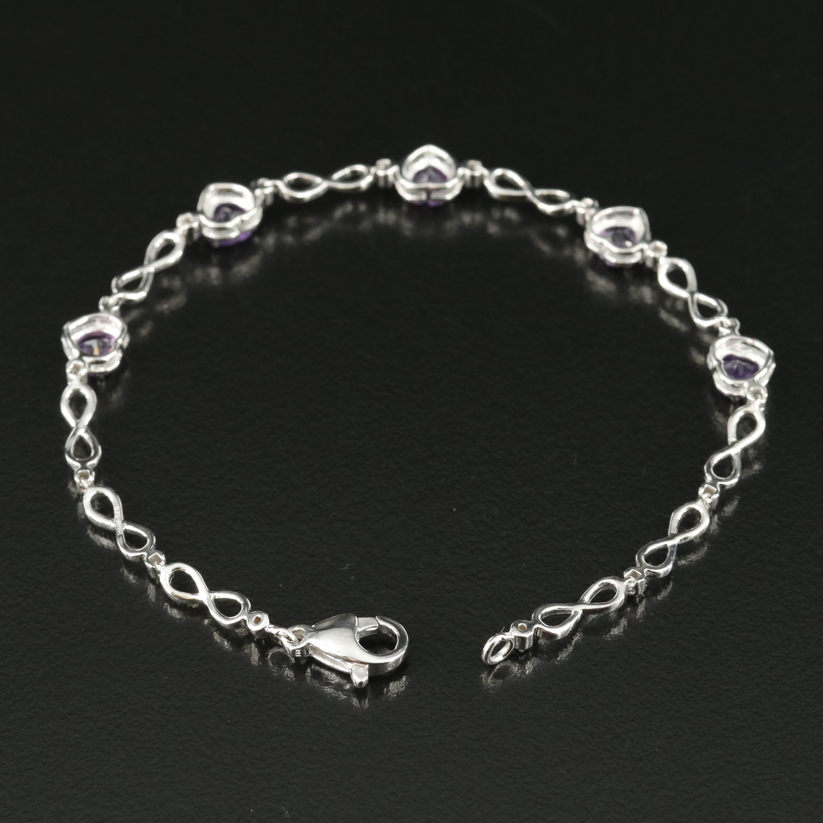 Sterling Amethyst Infinity and Heart Bracelet