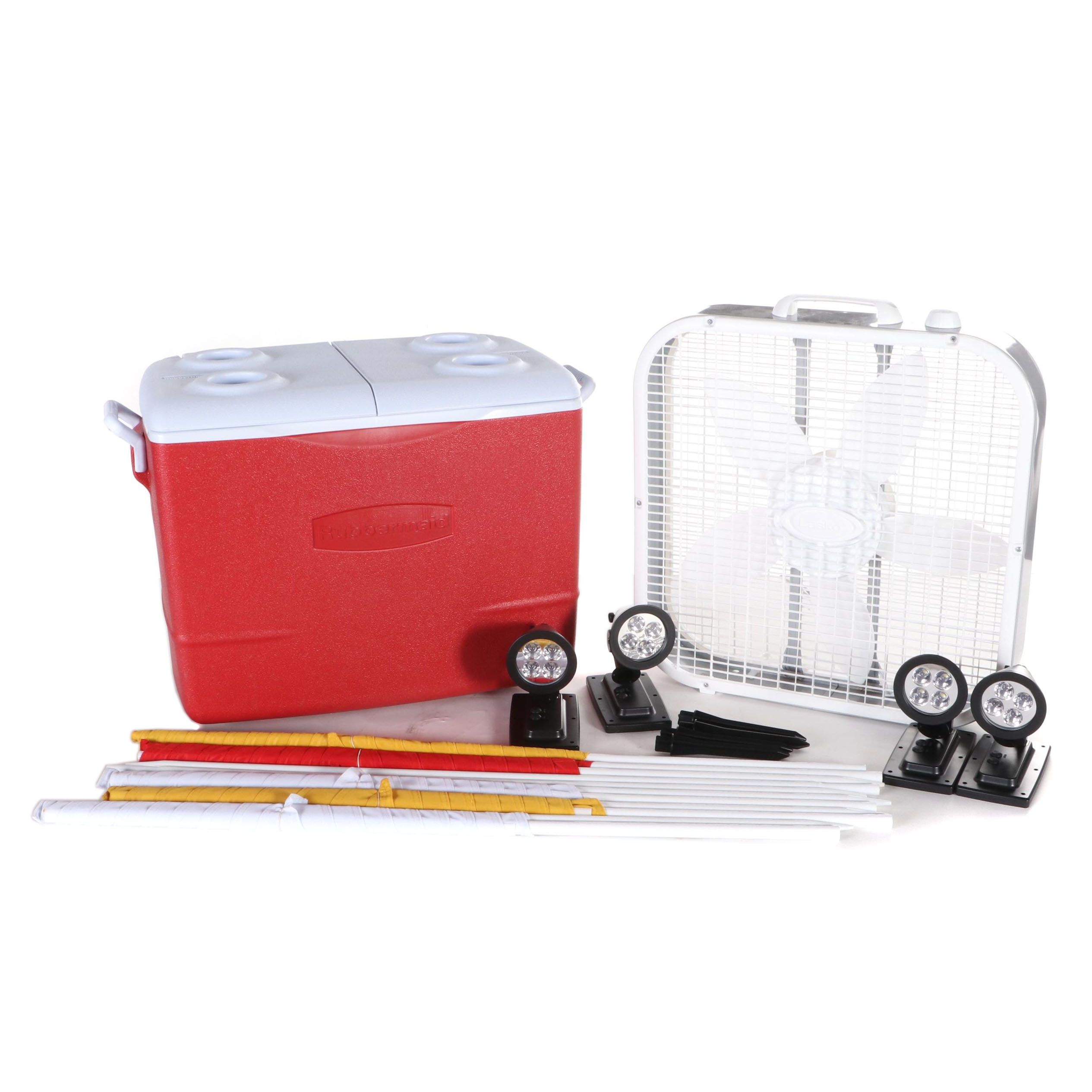 Lasko Metal Box Fan with Other Plastic and Metal Household Accessories