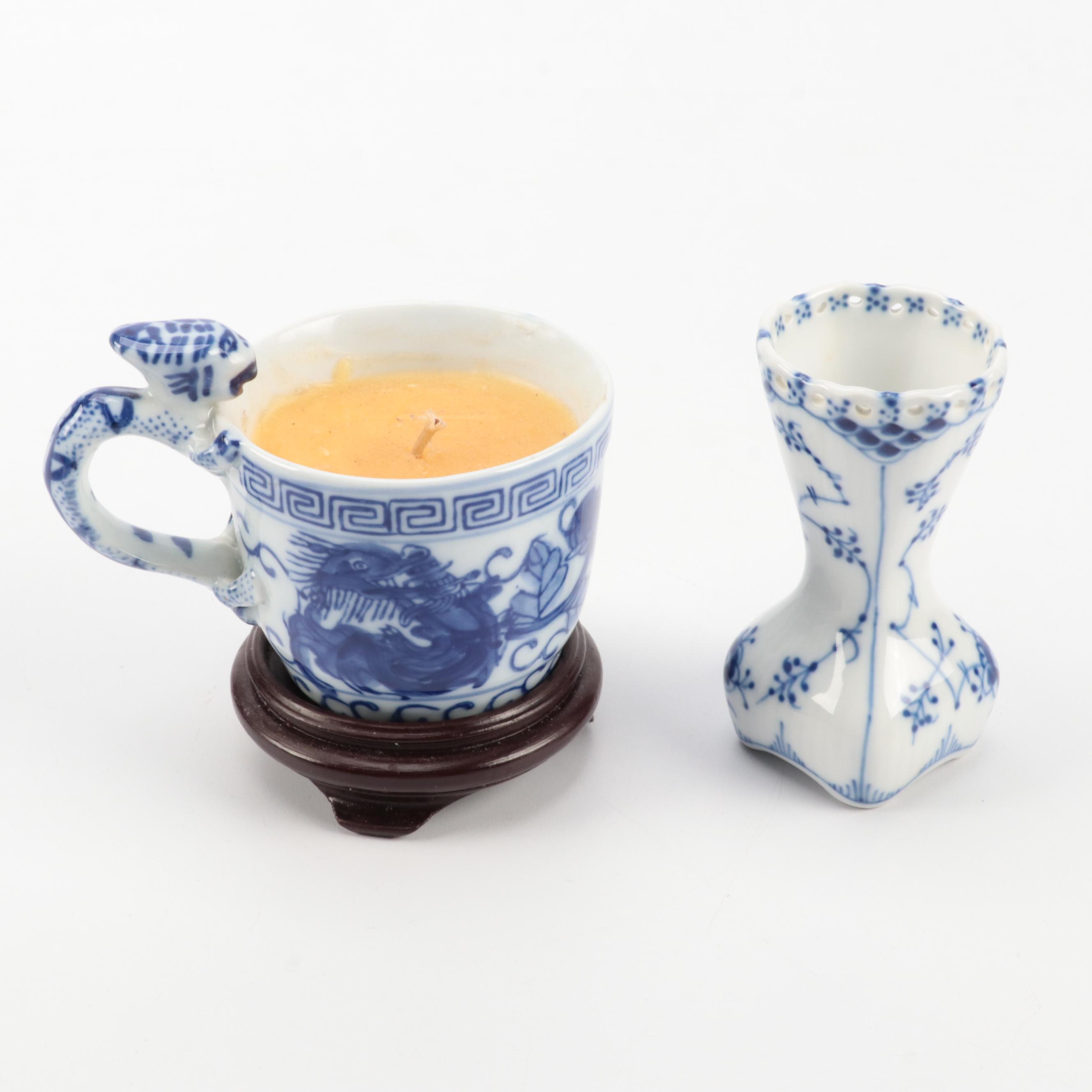 Royal Copenhagen Blue Fluted Porcelain Bud Vase with Other Porcelain