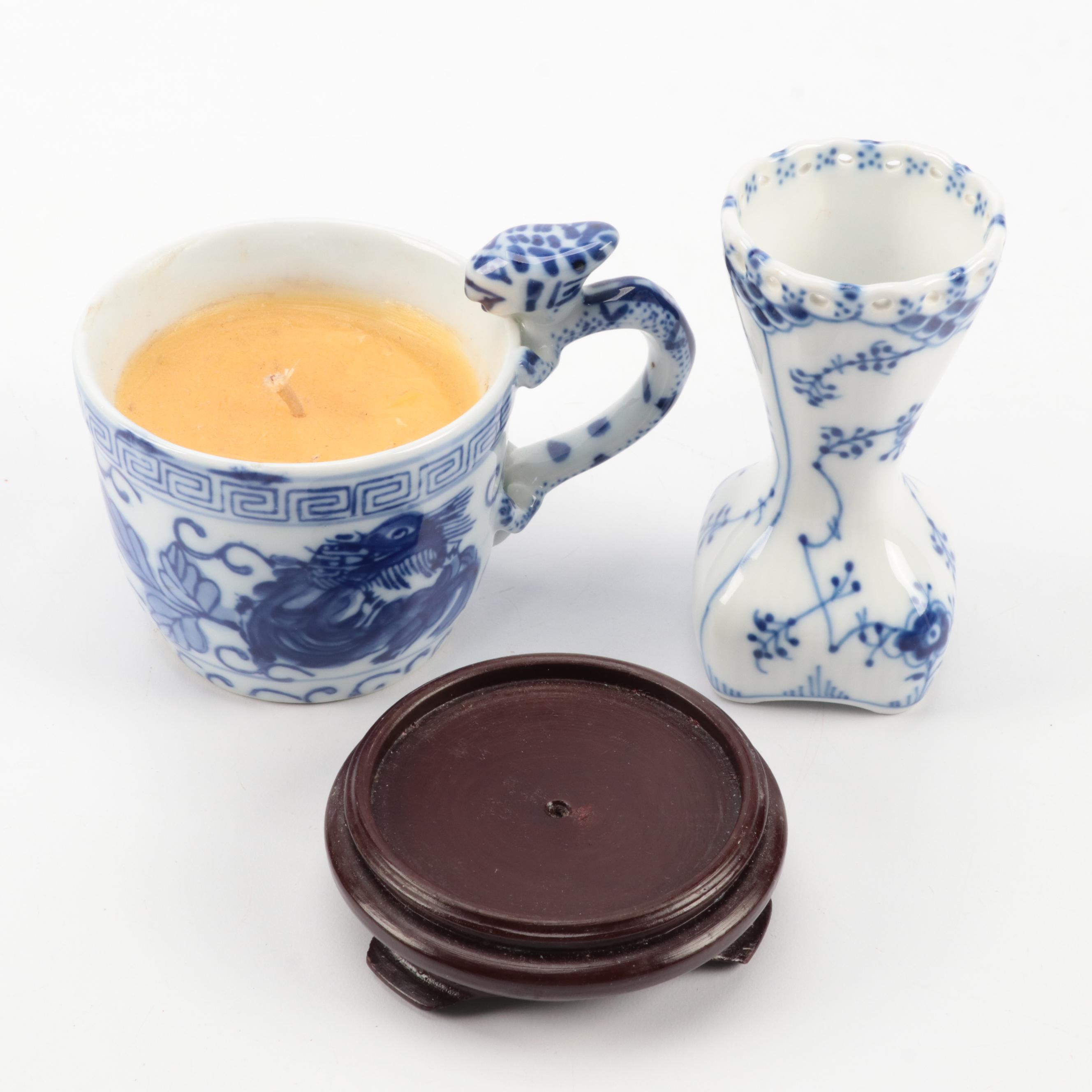 Royal Copenhagen Blue Fluted Porcelain Bud Vase with Other Porcelain