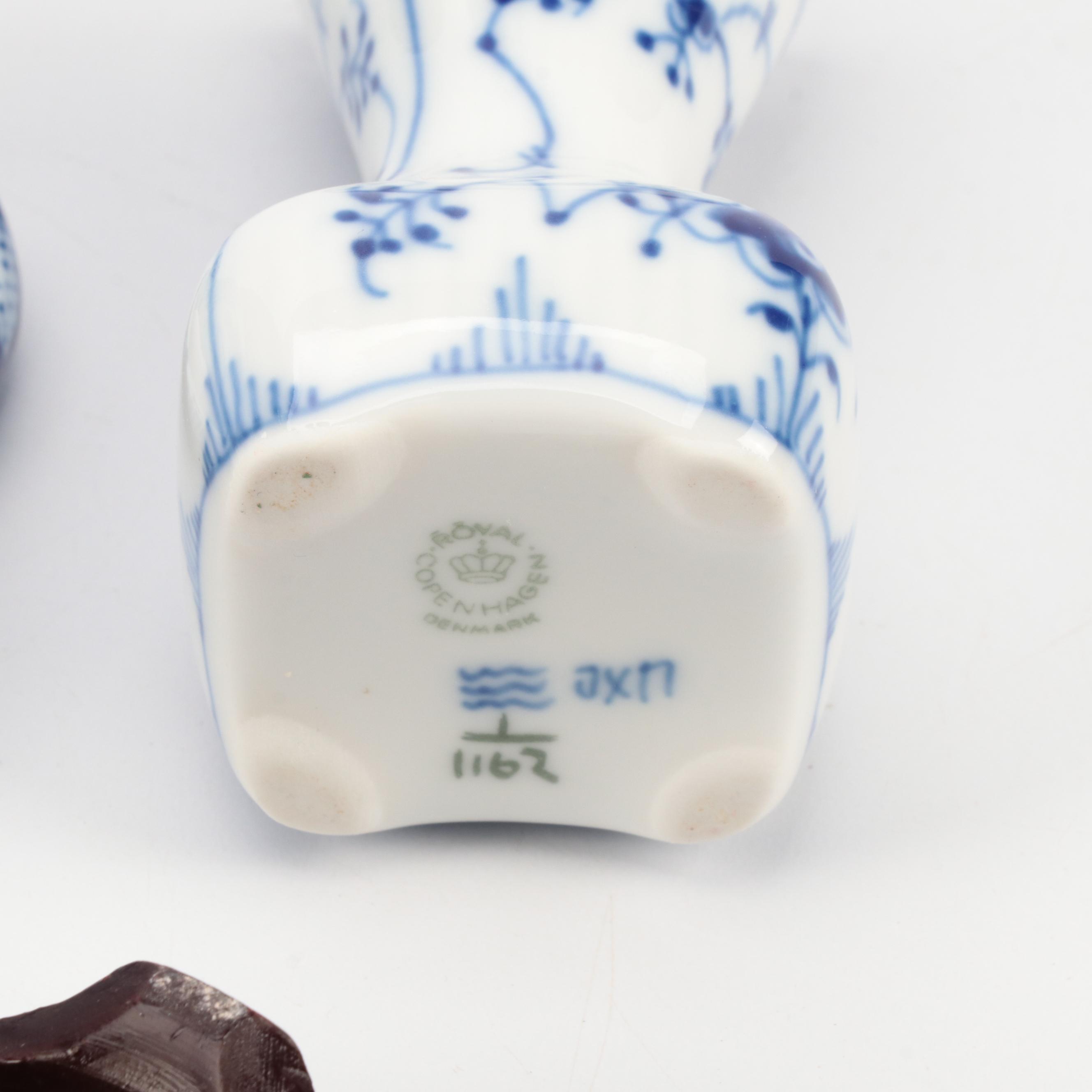 Royal Copenhagen Blue Fluted Porcelain Bud Vase with Other Porcelain