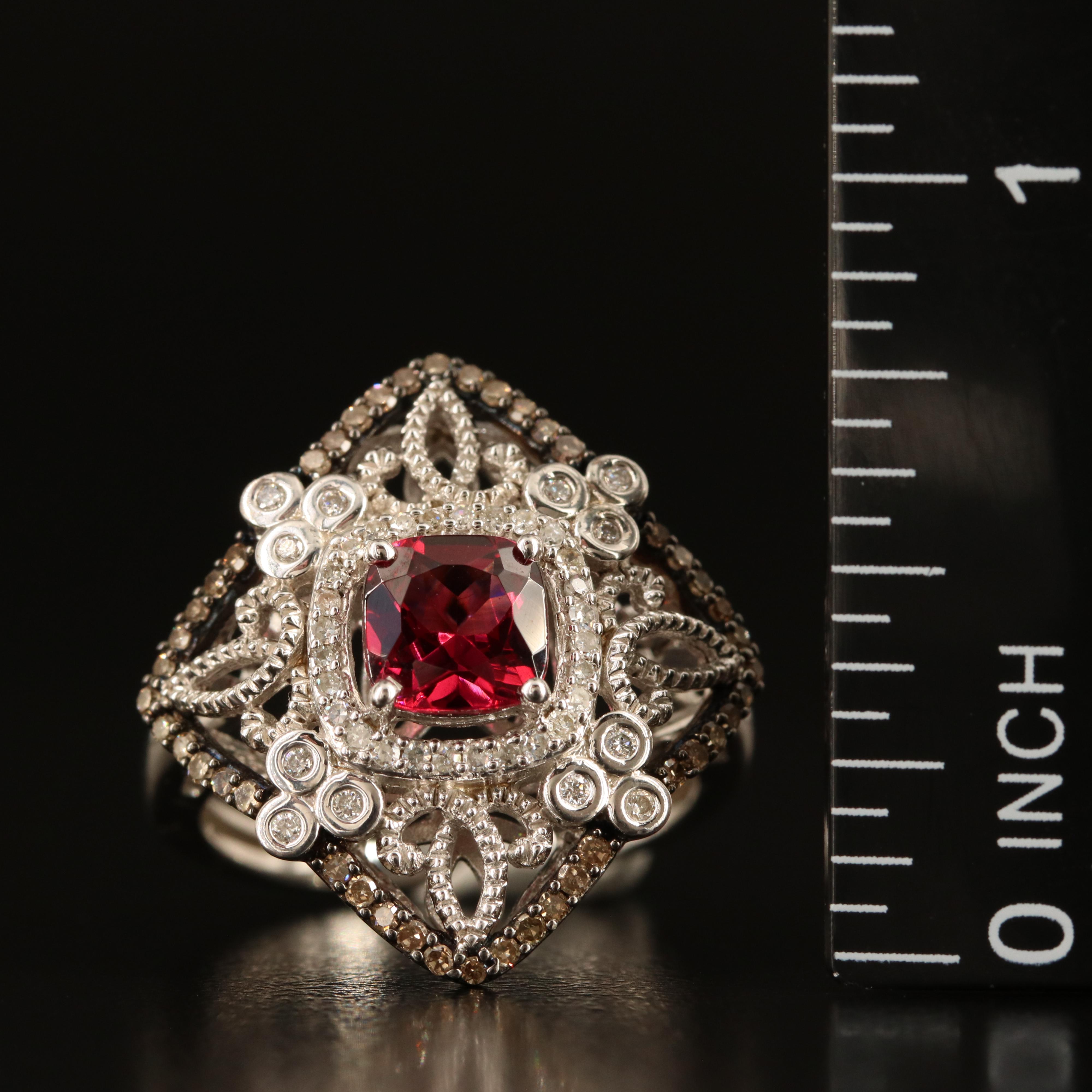 Sterling Garnet and Diamond Ring