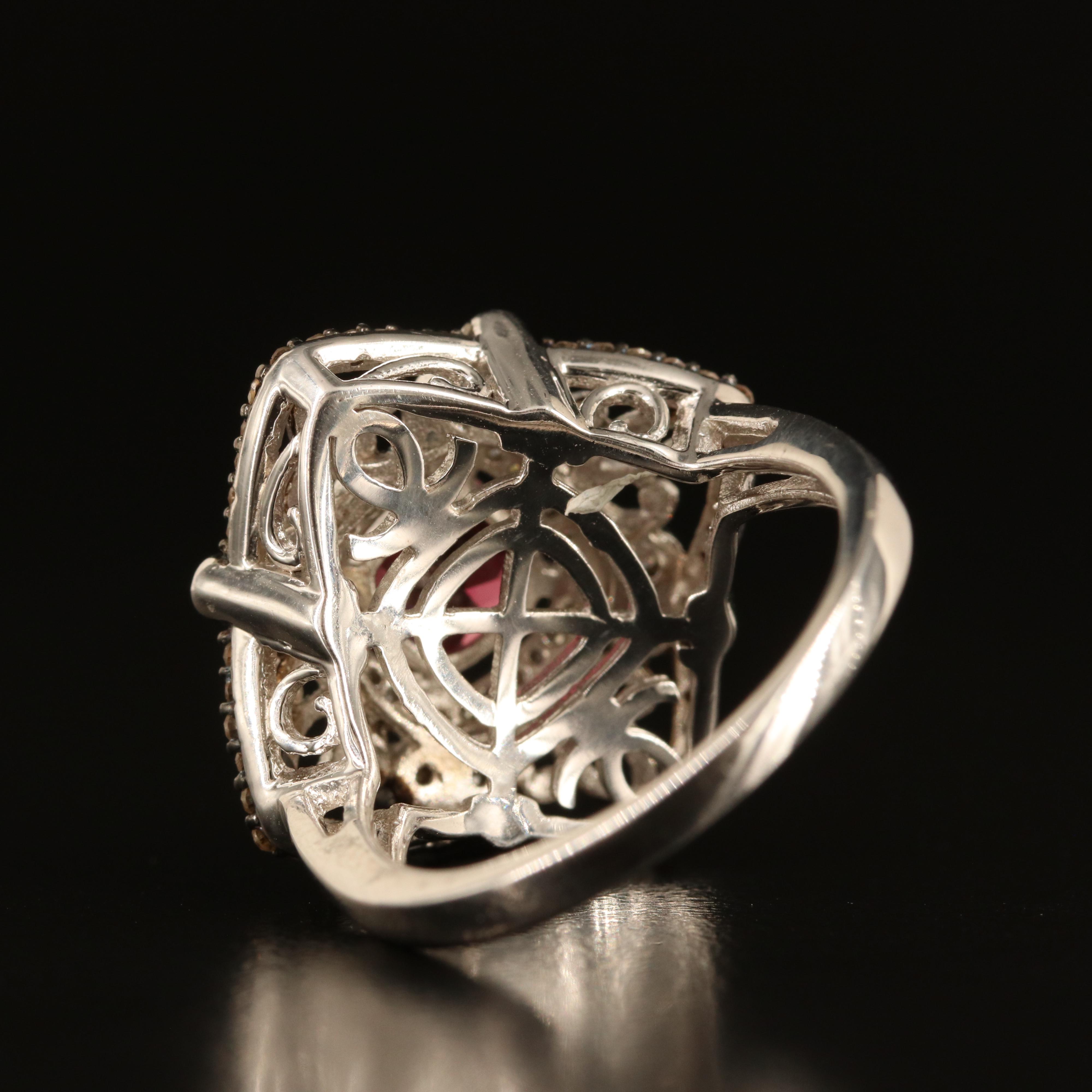 Sterling Garnet and Diamond Ring