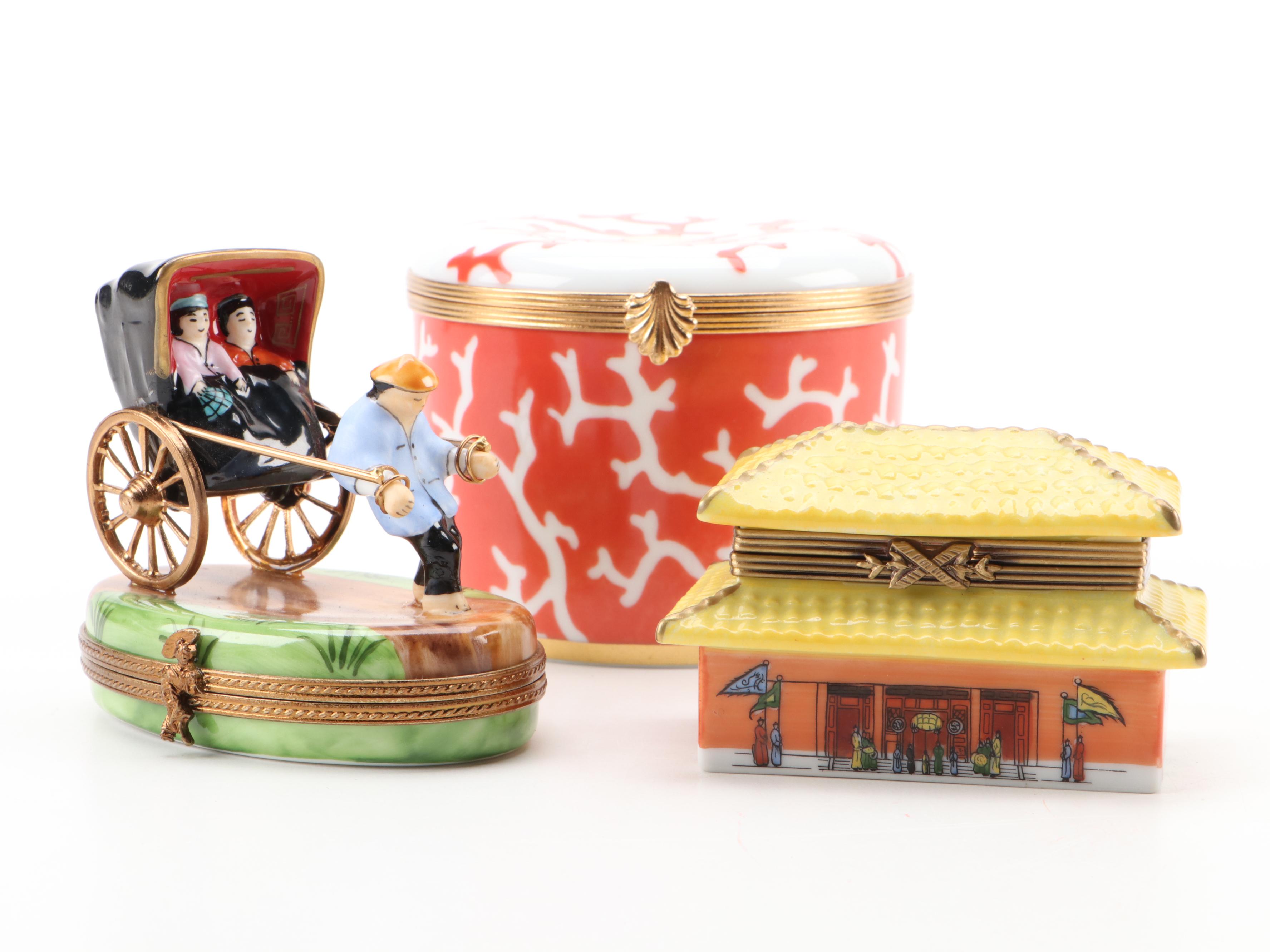 Limoges Rochard and Raynaud Chinoiserie Porcelain Trinket Boxes