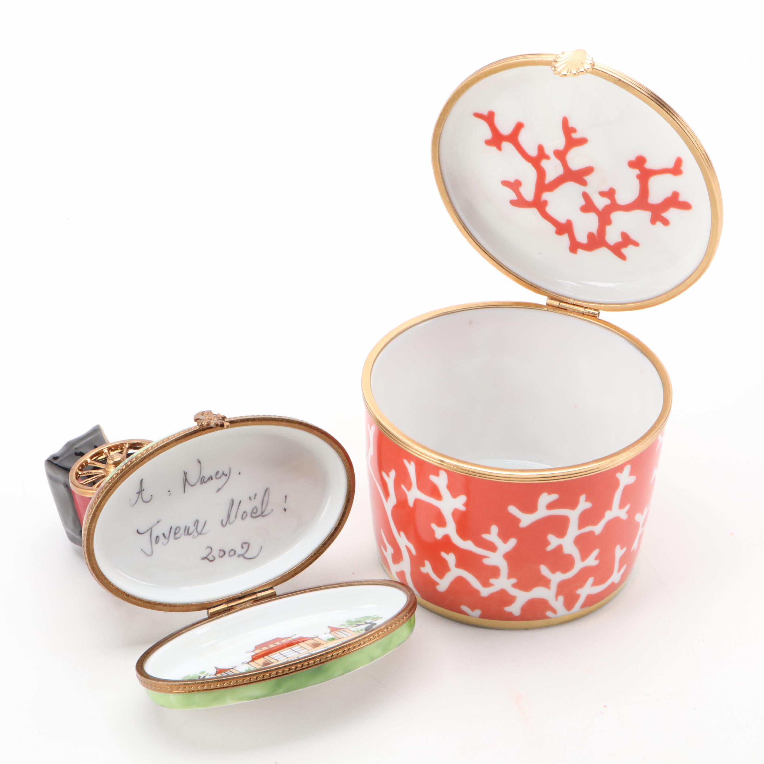 Limoges Rochard and Raynaud Chinoiserie Porcelain Trinket Boxes