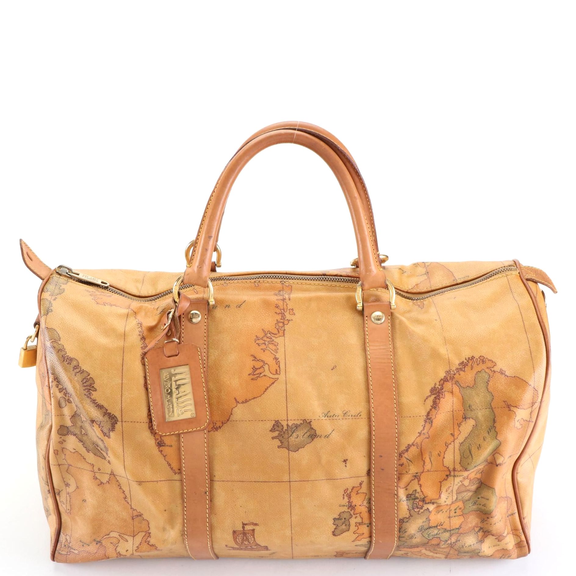 Alviero Martini 1a Classe Geo Classic Coated Canvas and Leather Weekender Bag