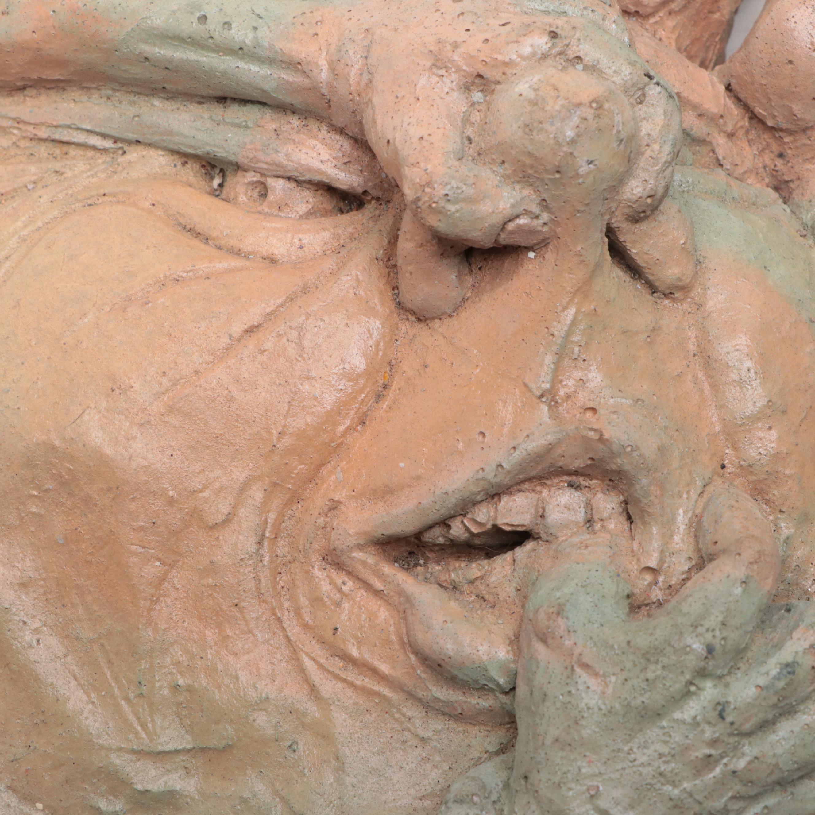 Artist Signed Earthenware Sun and Moon Wall Plaque with Enesco Electronic Figure