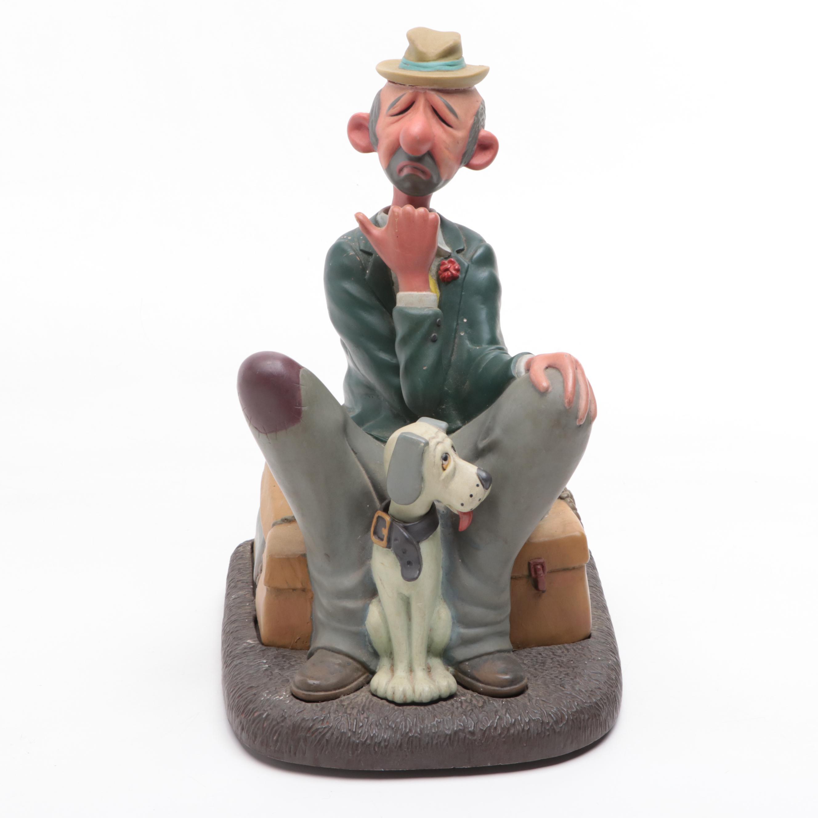 Artist Signed Earthenware Sun and Moon Wall Plaque with Enesco Electronic Figure