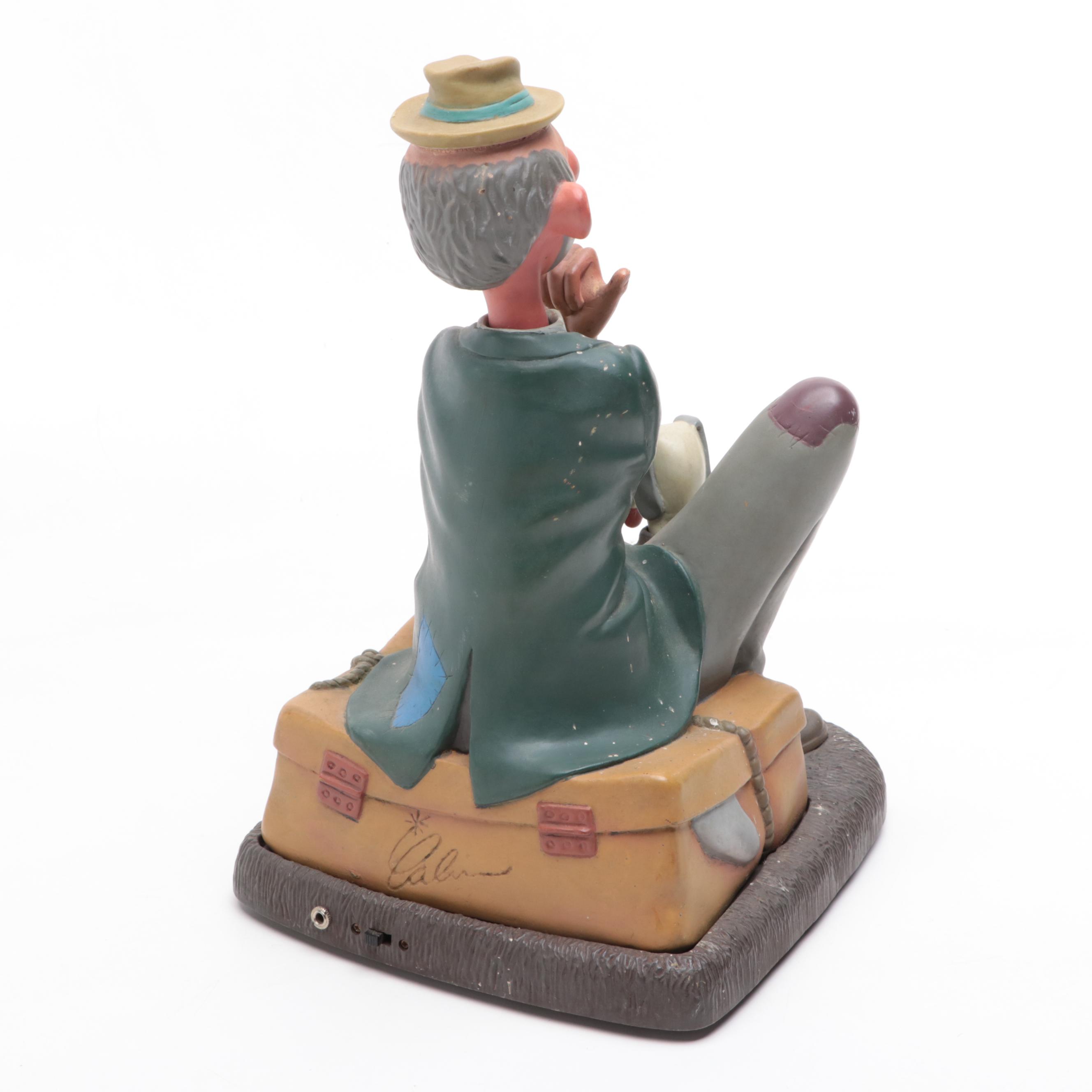 Artist Signed Earthenware Sun and Moon Wall Plaque with Enesco Electronic Figure