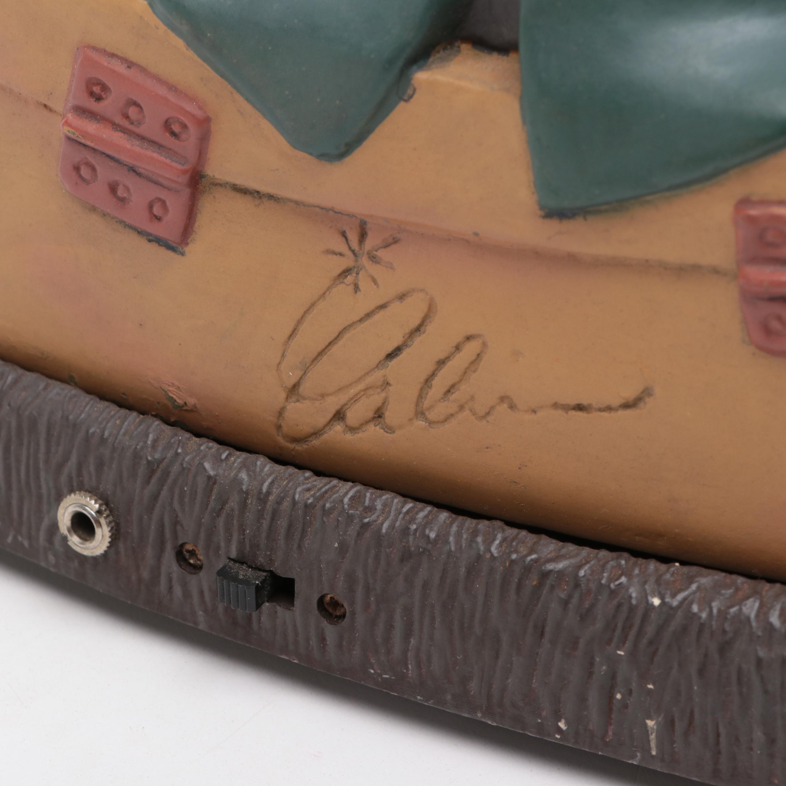 Artist Signed Earthenware Sun and Moon Wall Plaque with Enesco Electronic Figure