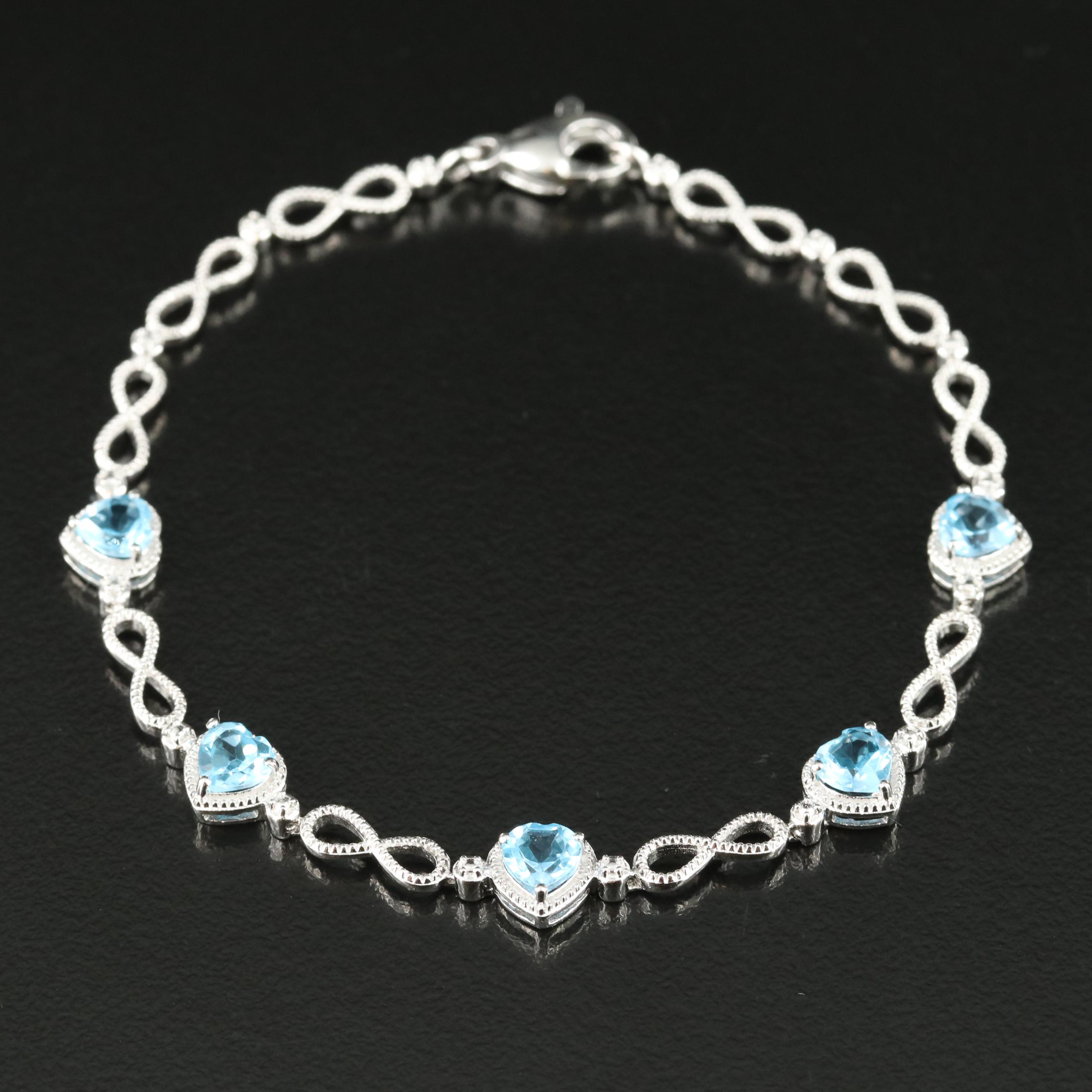 Sterling Swiss Blue Topaz Heart and Infinity Bracelet