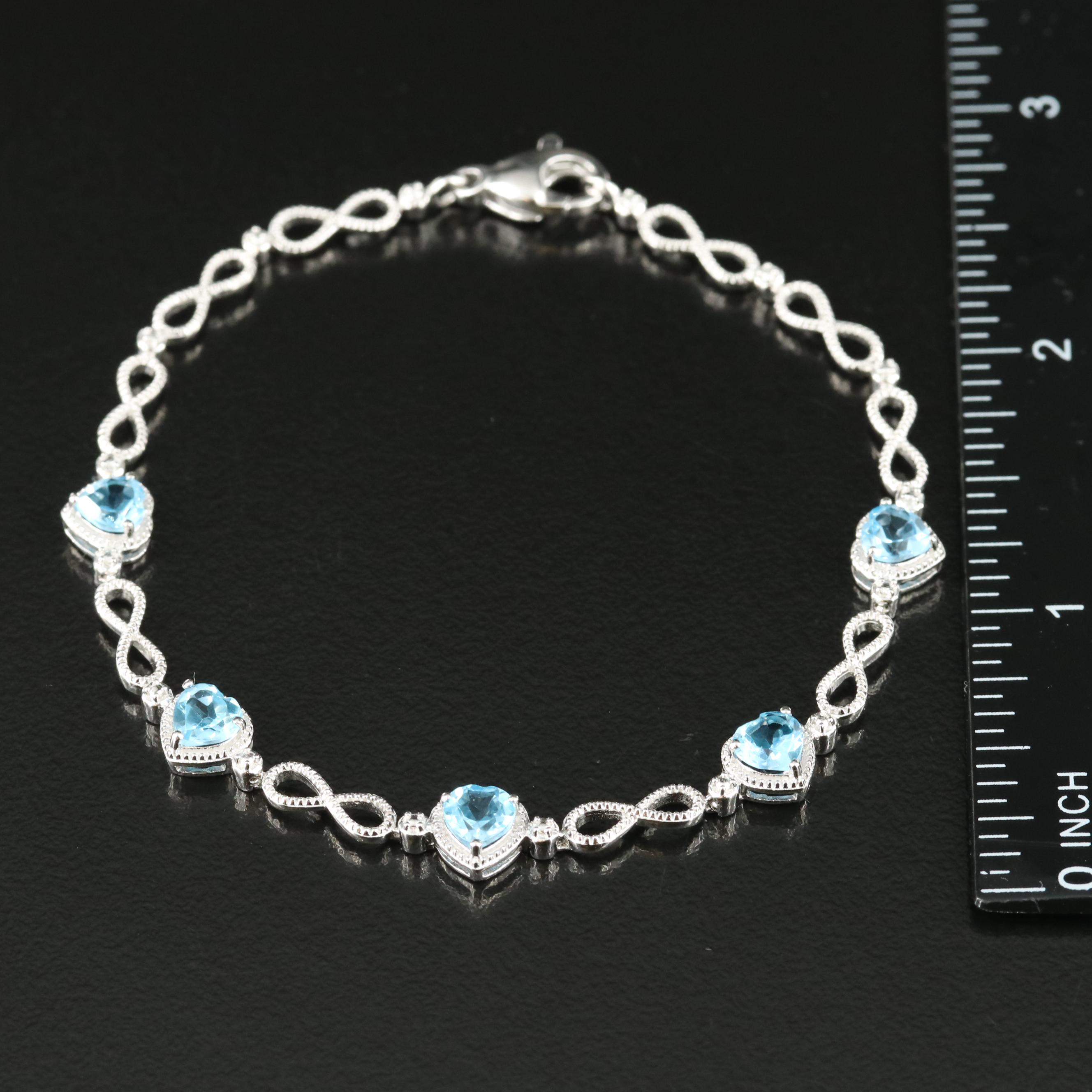 Sterling Swiss Blue Topaz Heart and Infinity Bracelet