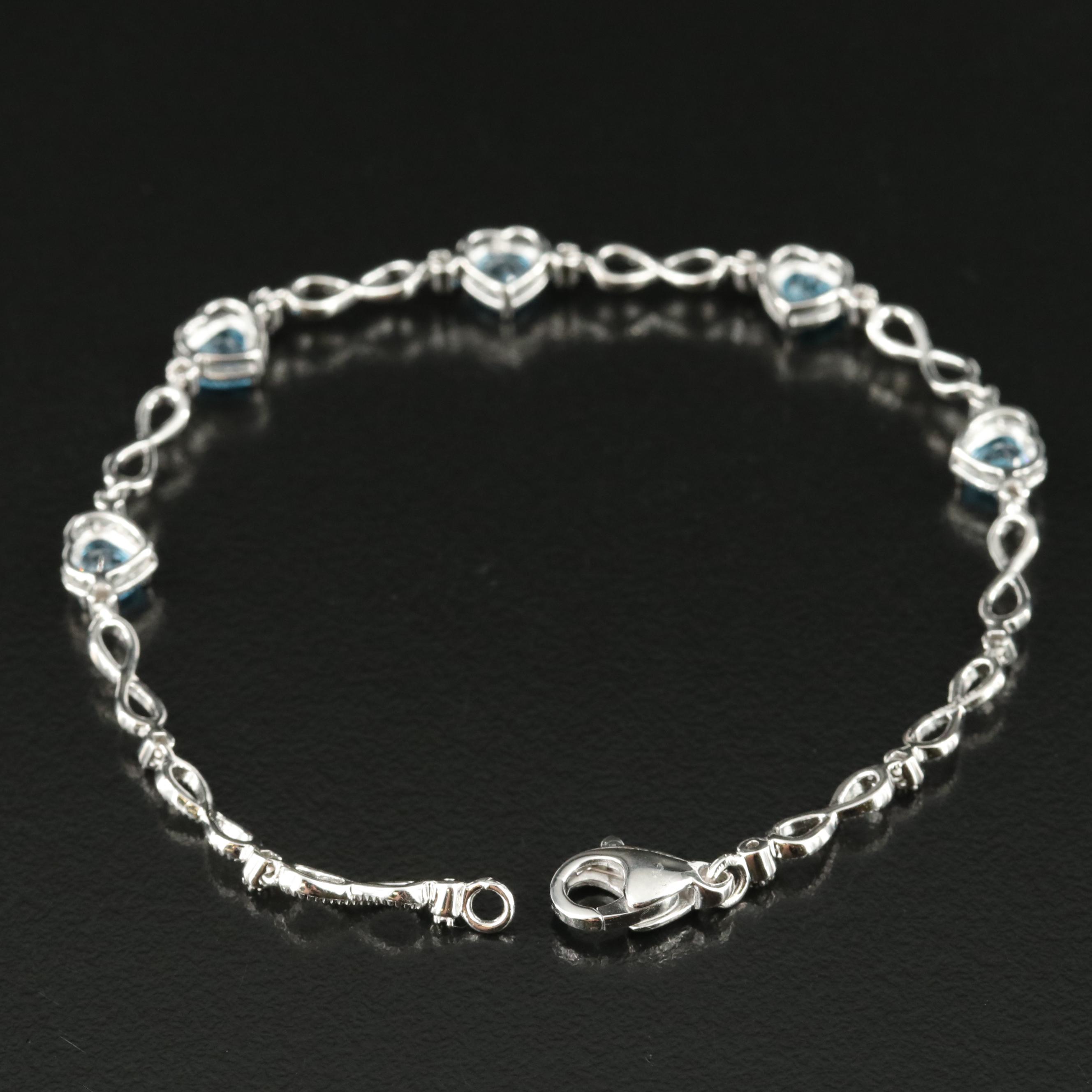 Sterling Swiss Blue Topaz Heart and Infinity Bracelet