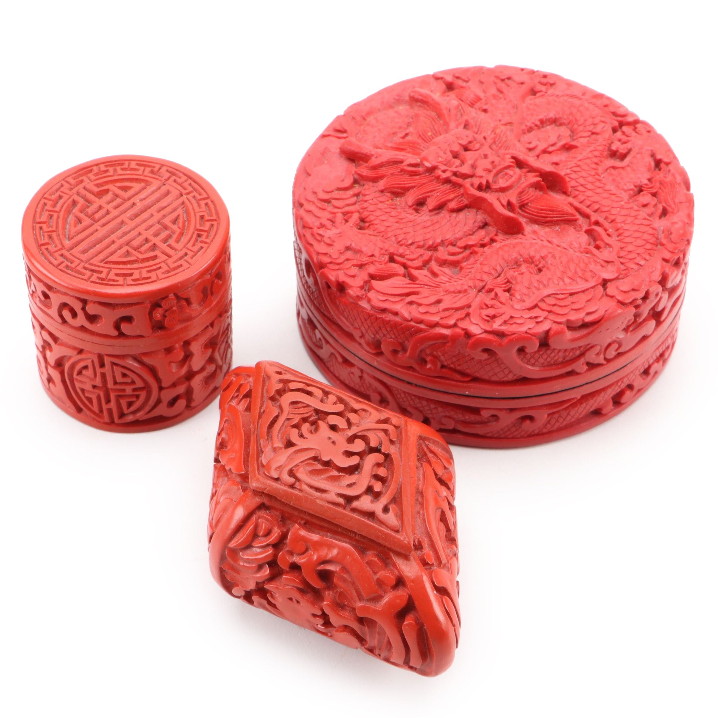Chinese Carved Faux Cinnabar Boxes