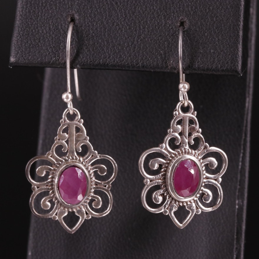 Sterling Ruby Drop Earrings