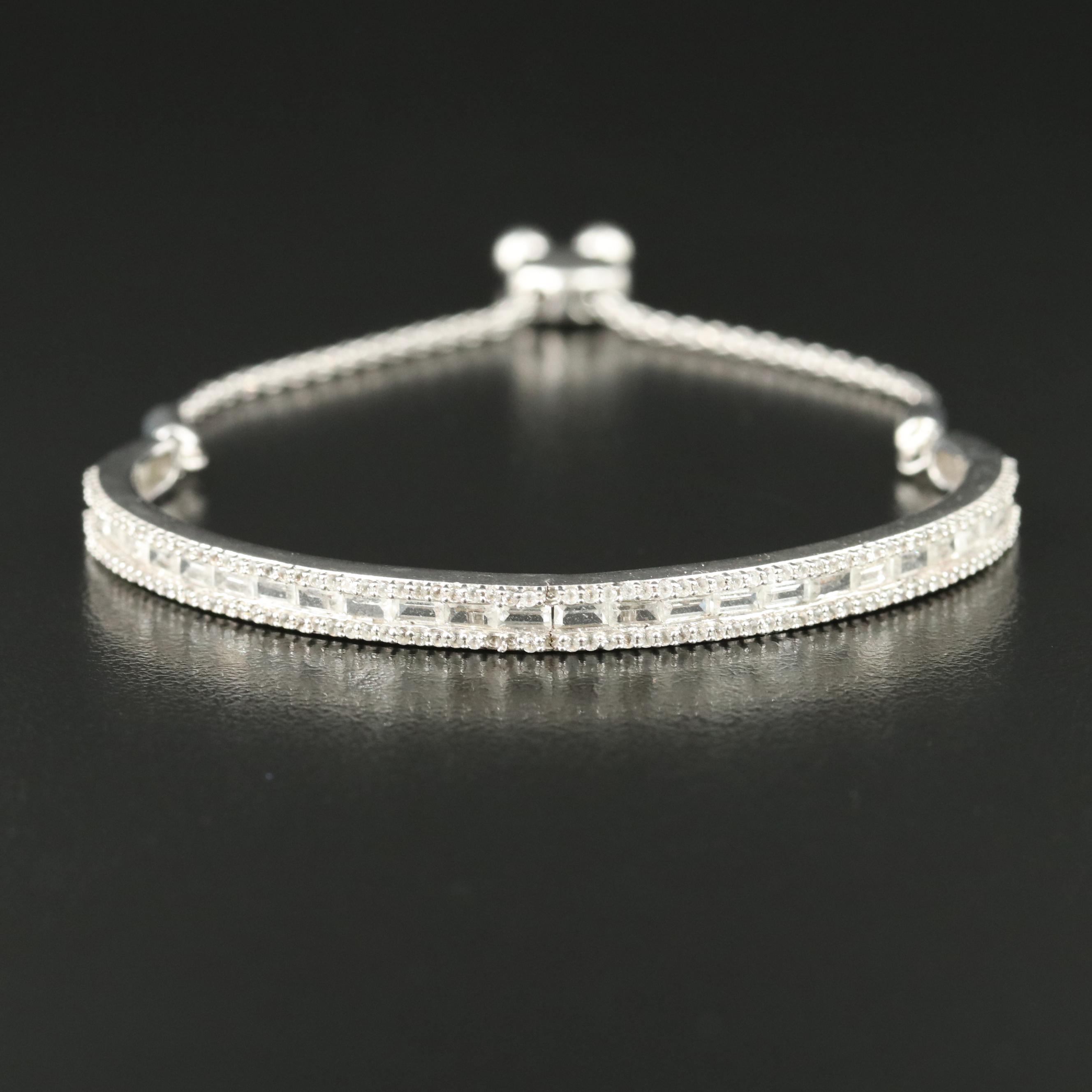 Sterling Sapphire Curved Bar Bolo Bracelet