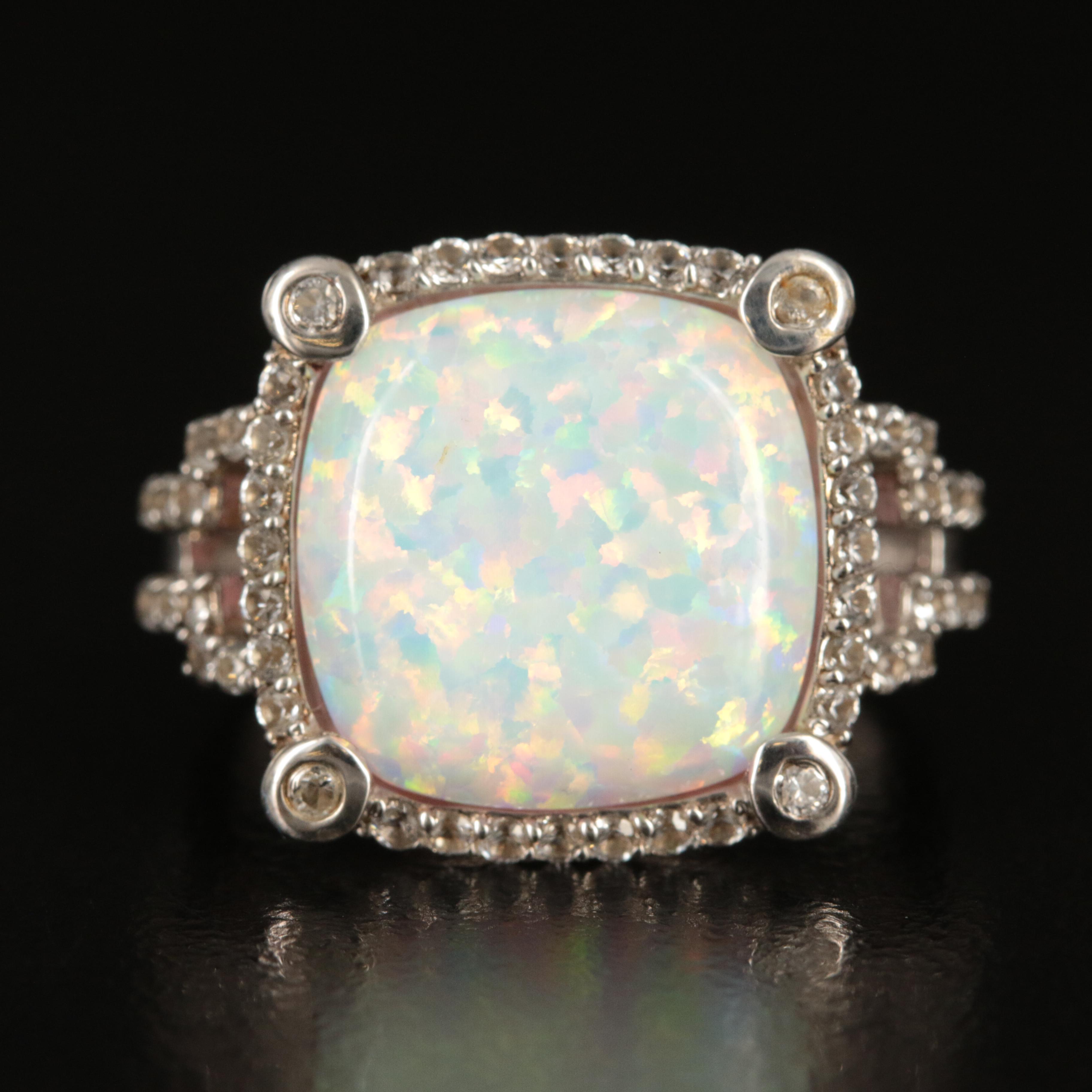 Sterling Opal and Sapphire Ring