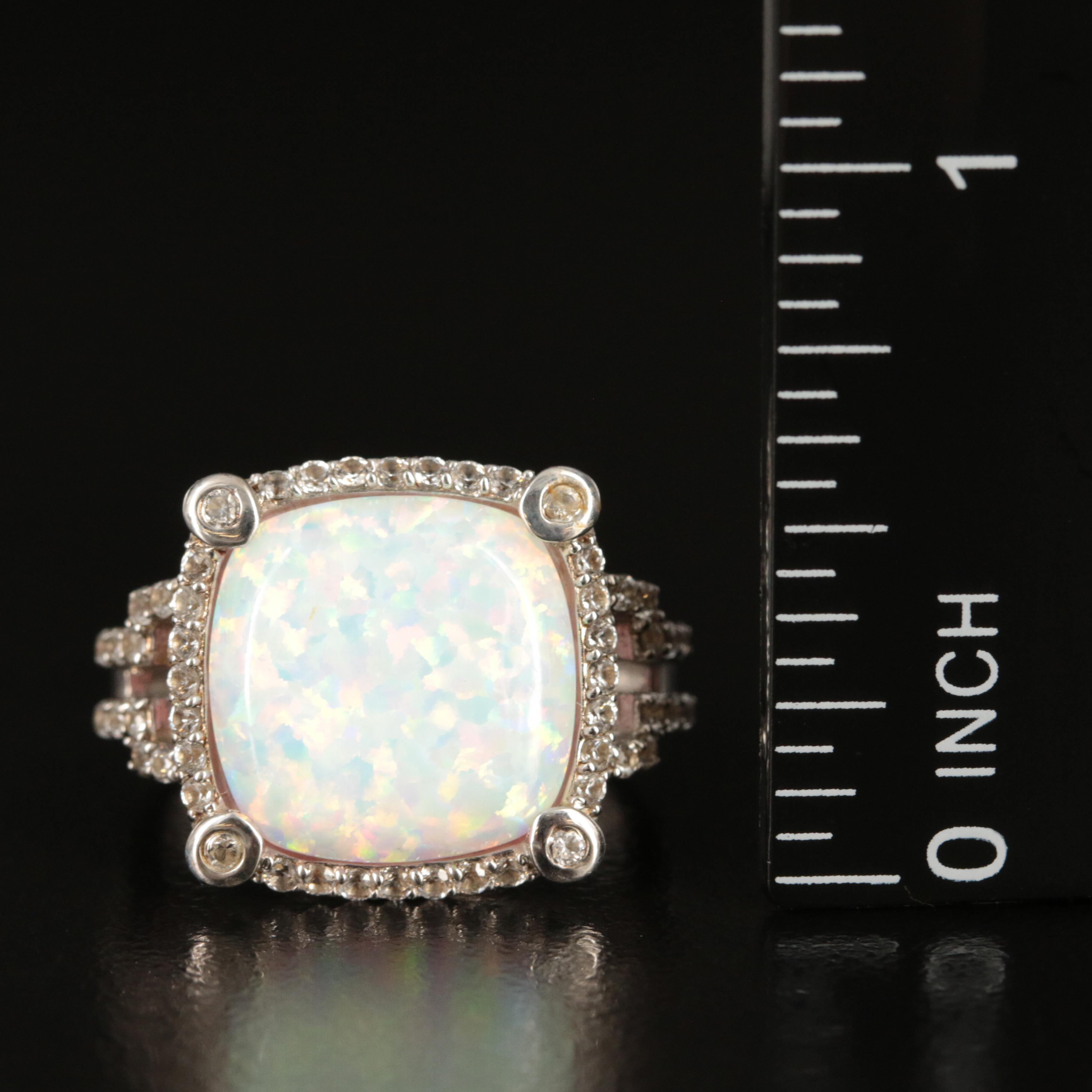 Sterling Opal and Sapphire Ring