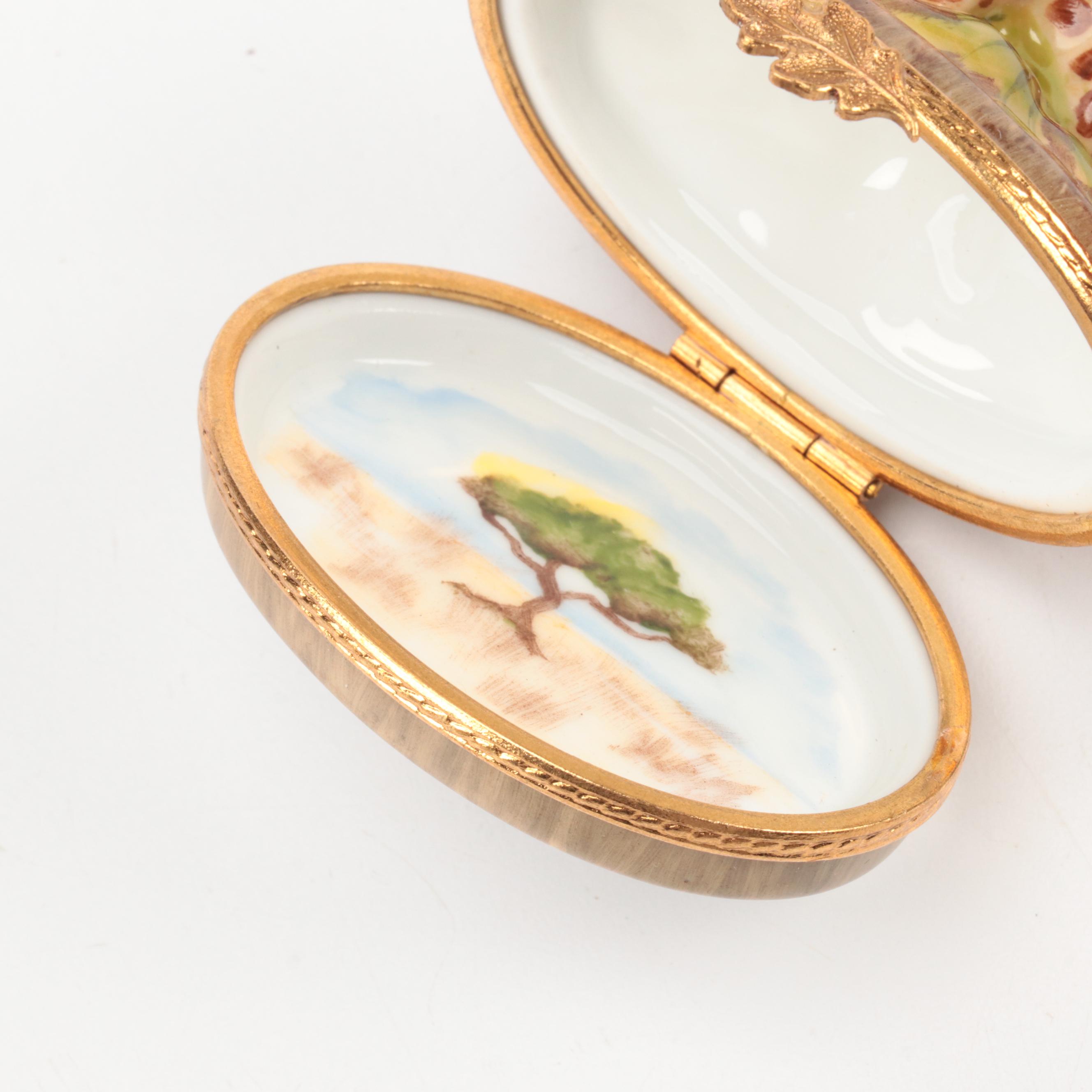 Limoges Pagoda, Monkey and Giraffe Porcelain Trinket Boxes
