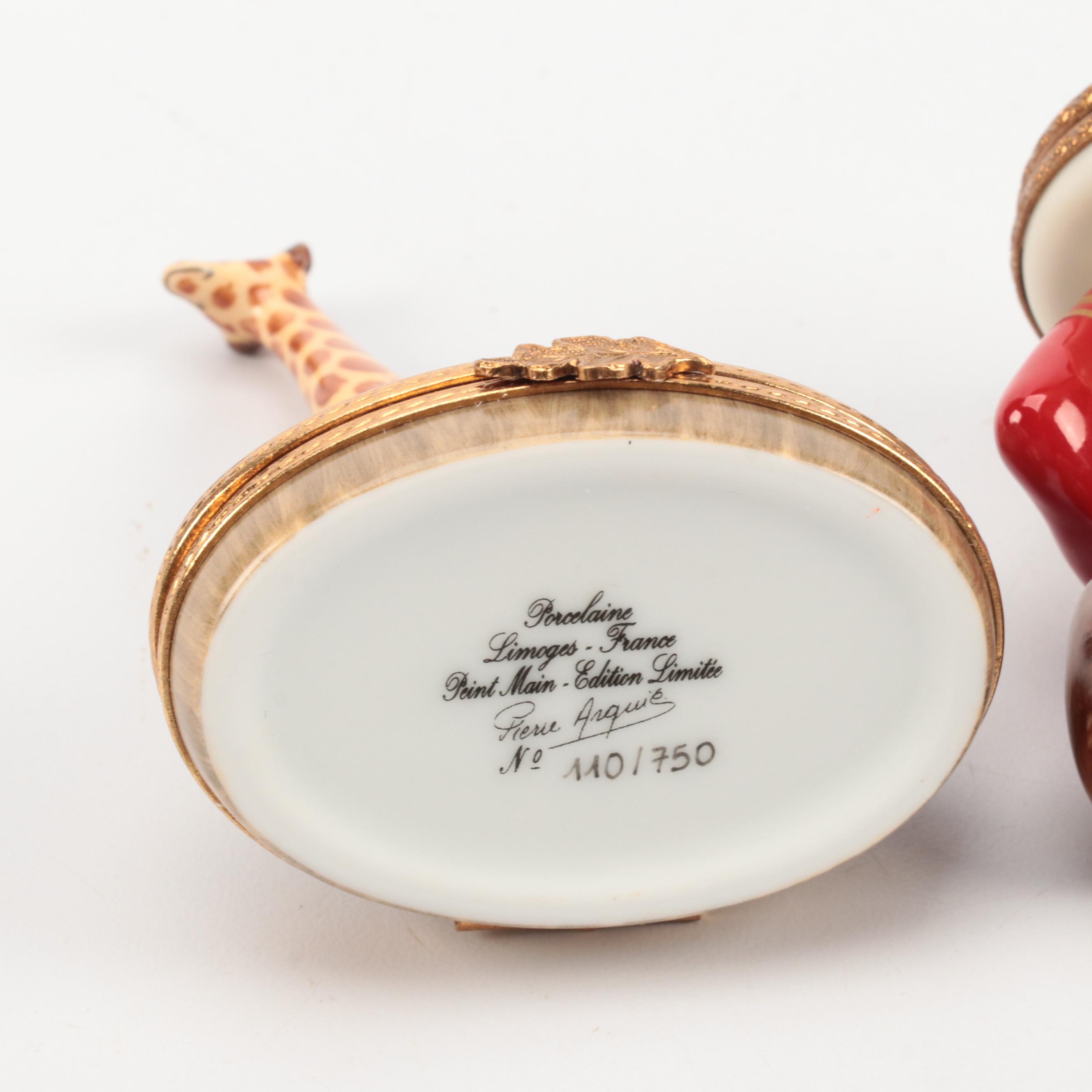 Limoges Pagoda, Monkey and Giraffe Porcelain Trinket Boxes