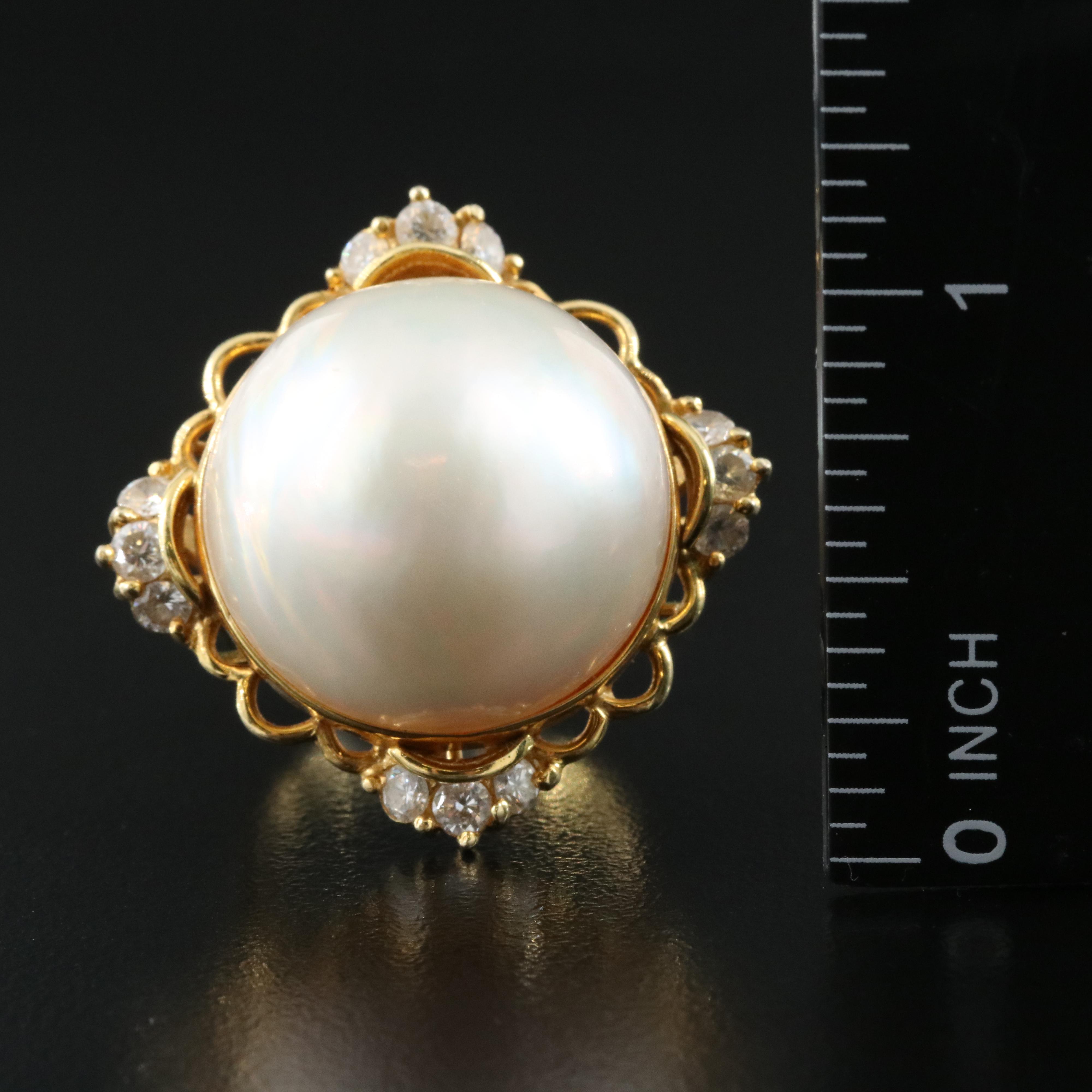 14K 21.00 mm Pearl and Diamond Ring