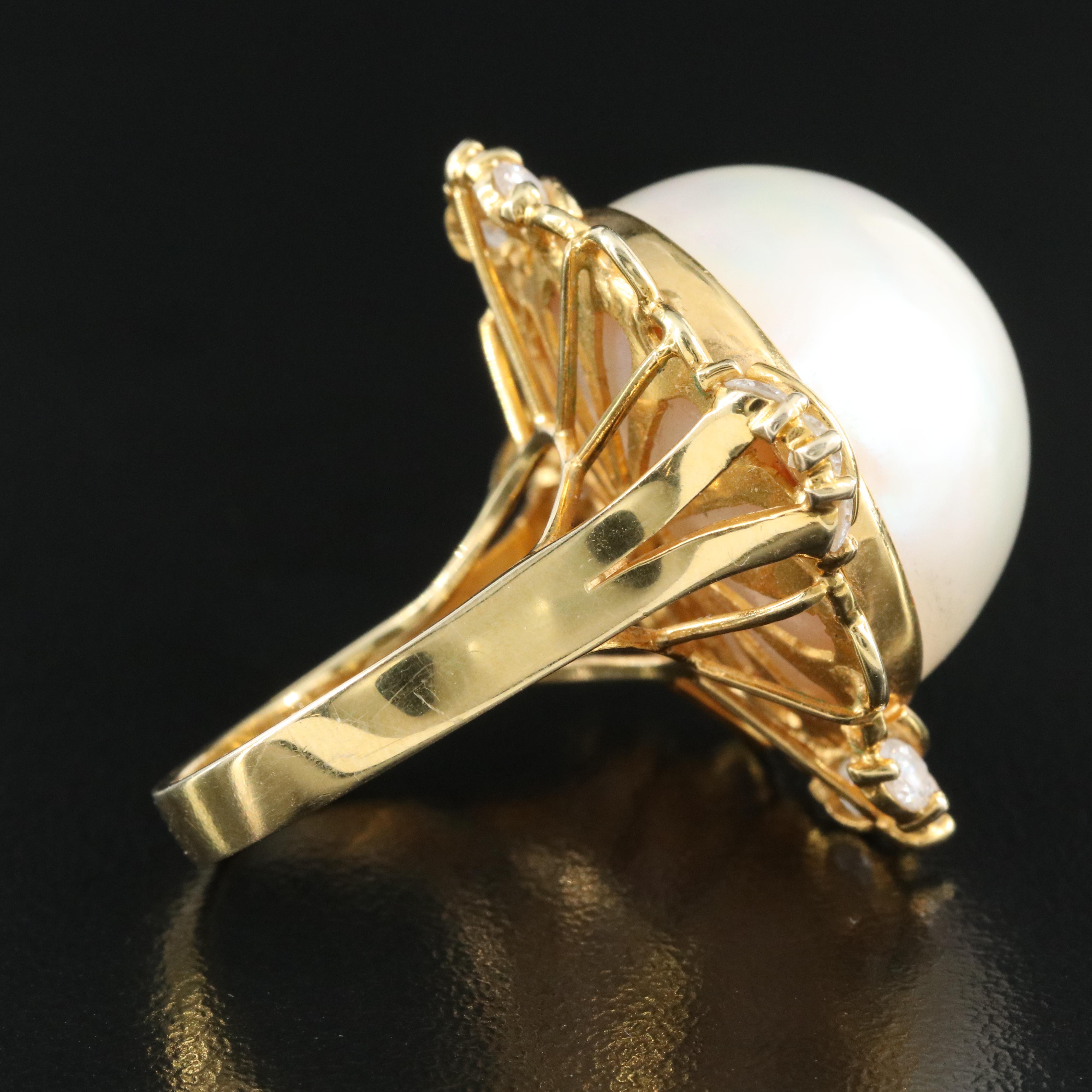 14K 21.00 mm Pearl and Diamond Ring
