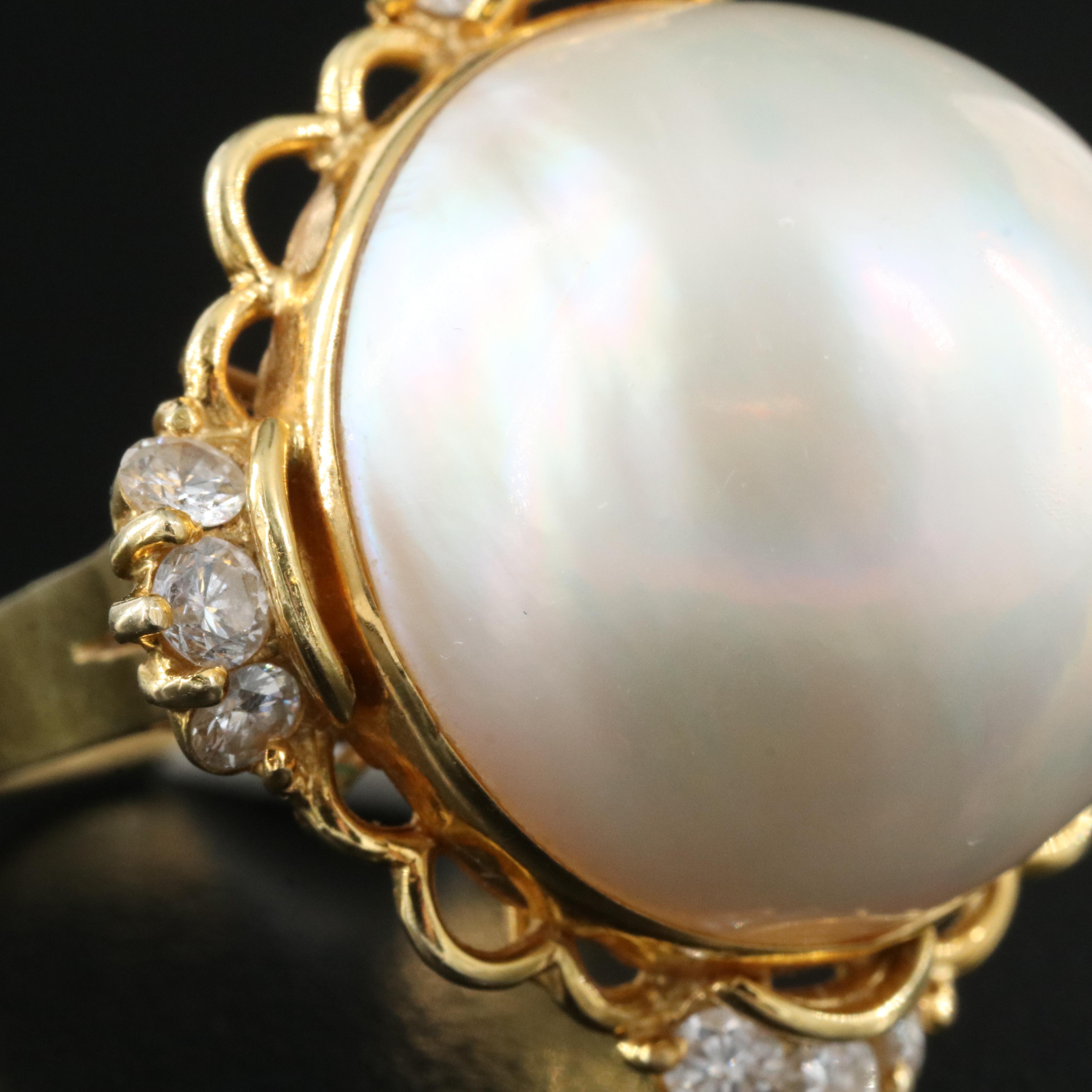 14K 21.00 mm Pearl and Diamond Ring