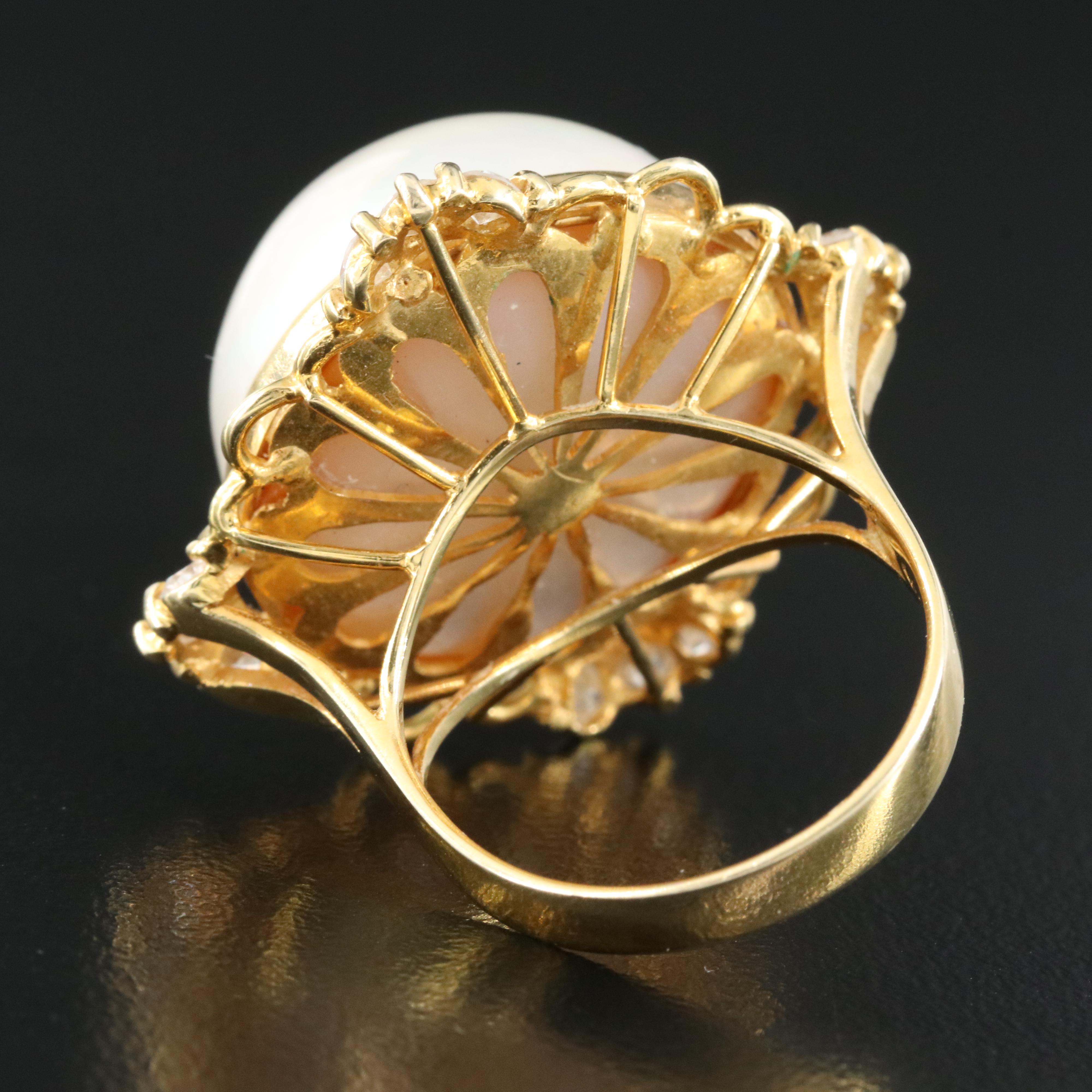 14K 21.00 mm Pearl and Diamond Ring