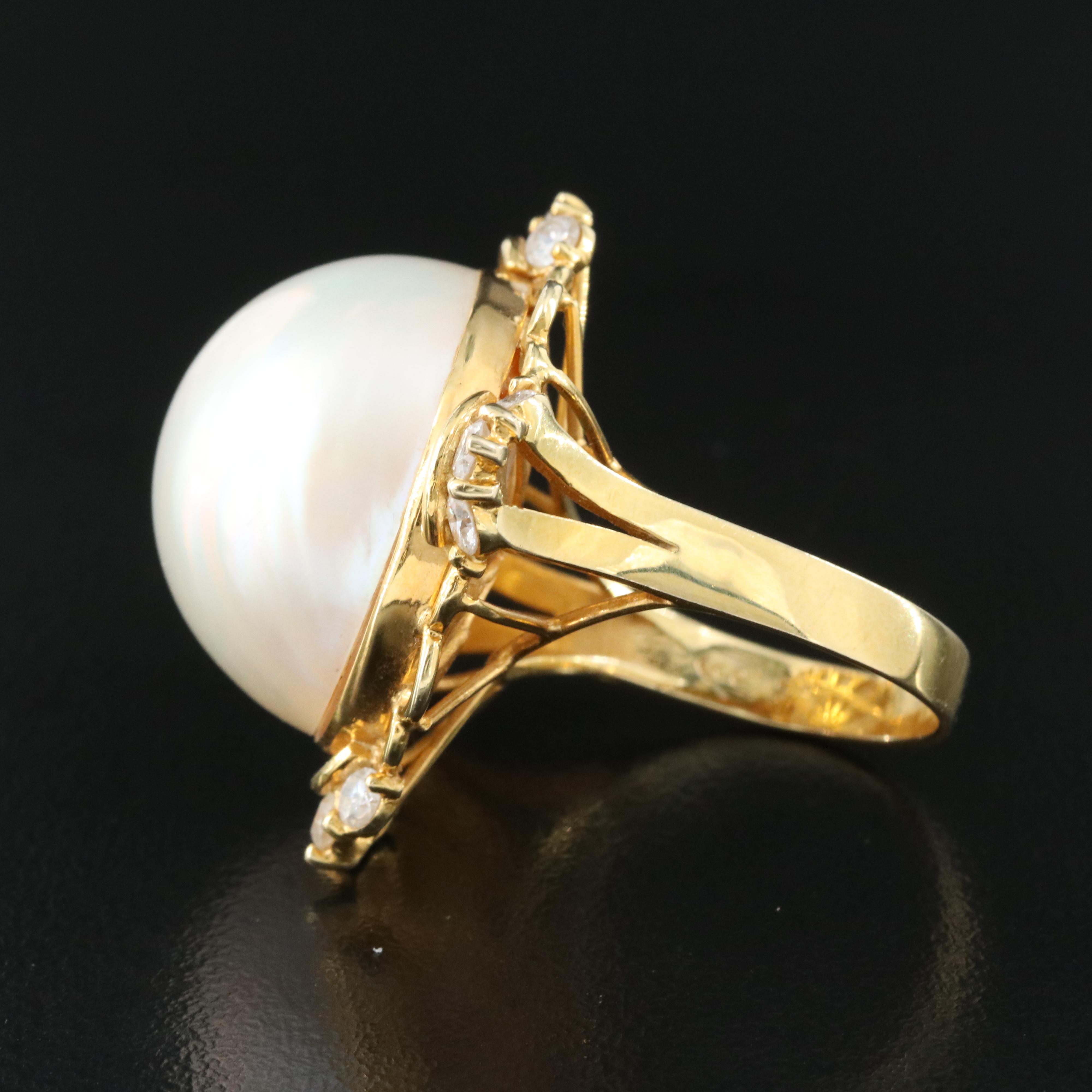 14K 21.00 mm Pearl and Diamond Ring