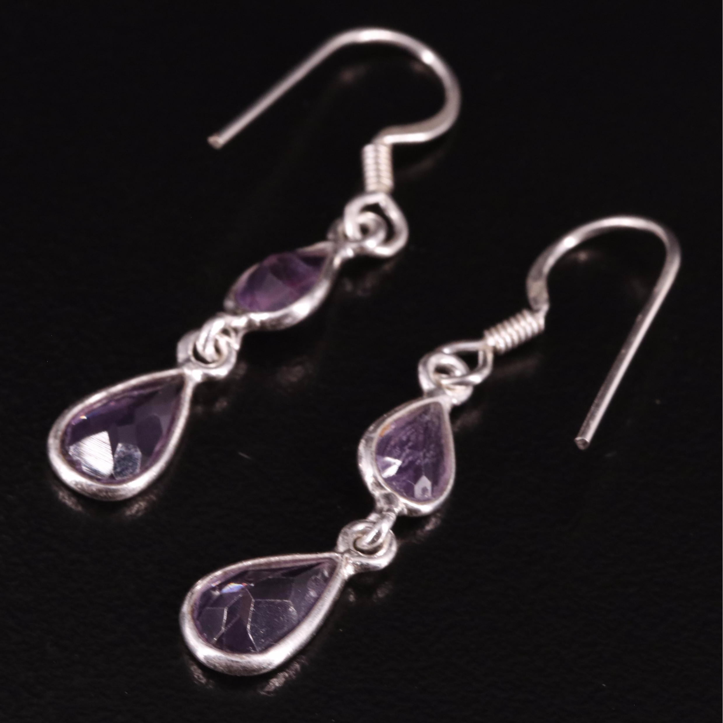 Sterling Amethyst Drop Earrings