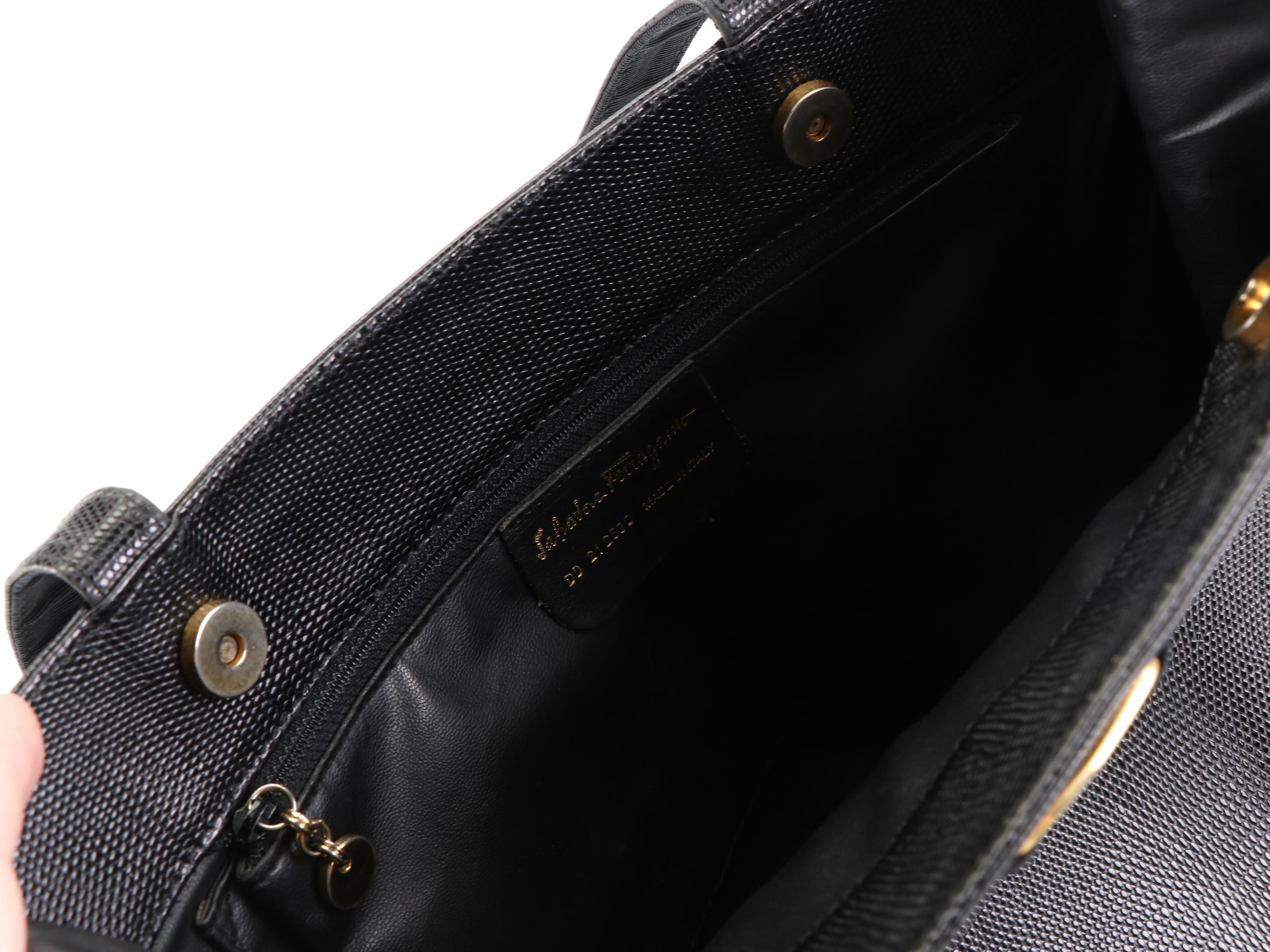 Salvatore Ferragamo Vara Bow Shopper Tote Bag in Lizard Embossed Black Leather