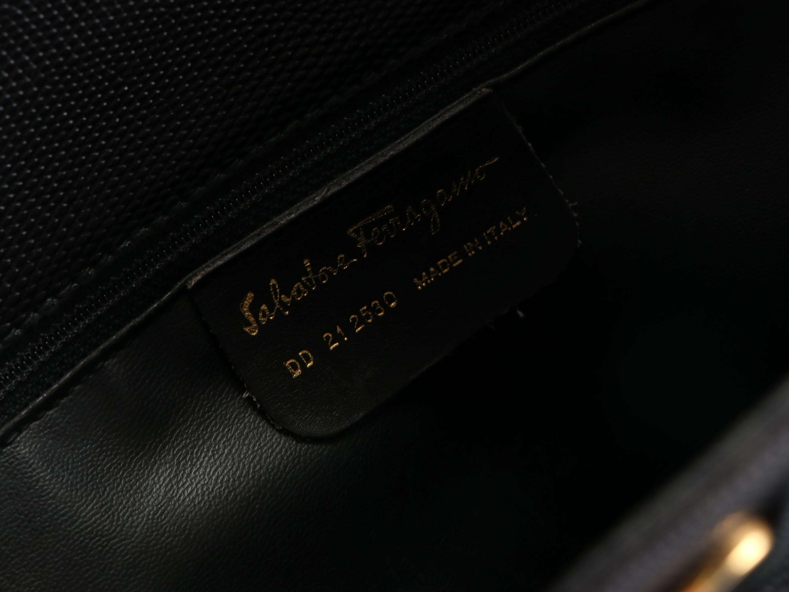 Salvatore Ferragamo Vara Bow Shopper Tote Bag in Lizard Embossed Black Leather