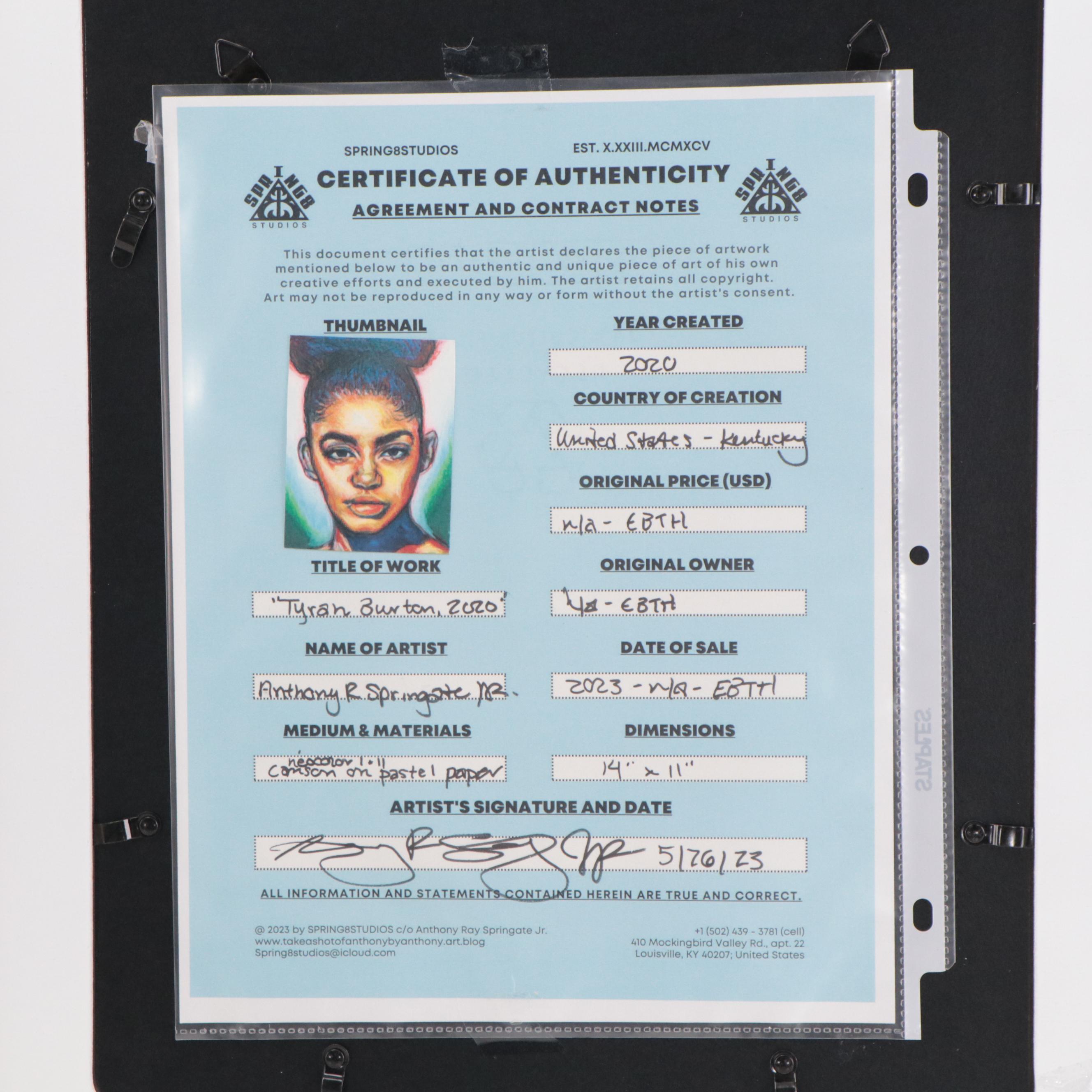 Anthony Ray Springate Jr. Drawing "Tyran Burton, 2020," 2020