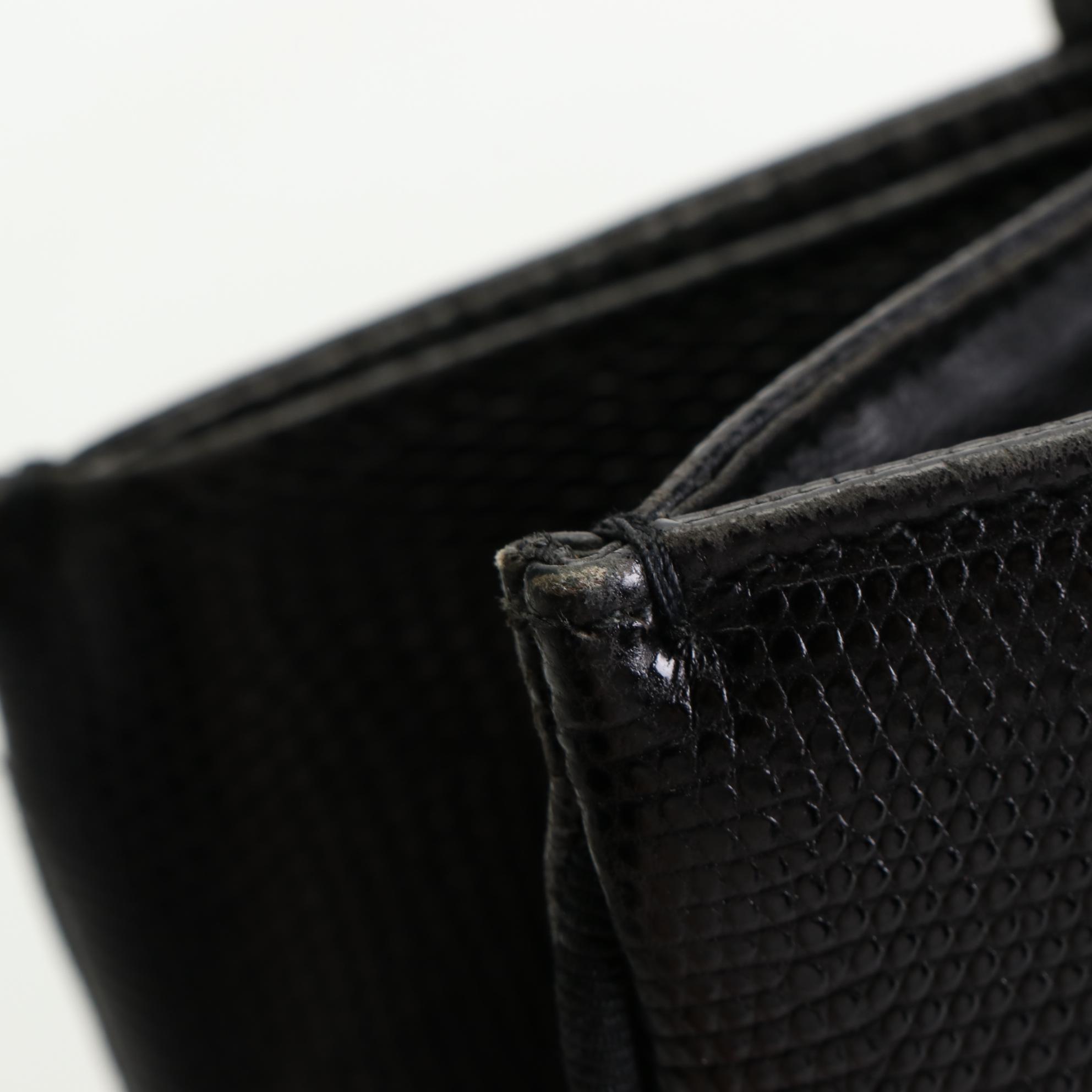 Salvatore Ferragamo Vara Bow Shopper Tote Bag in Lizard Embossed Black Leather