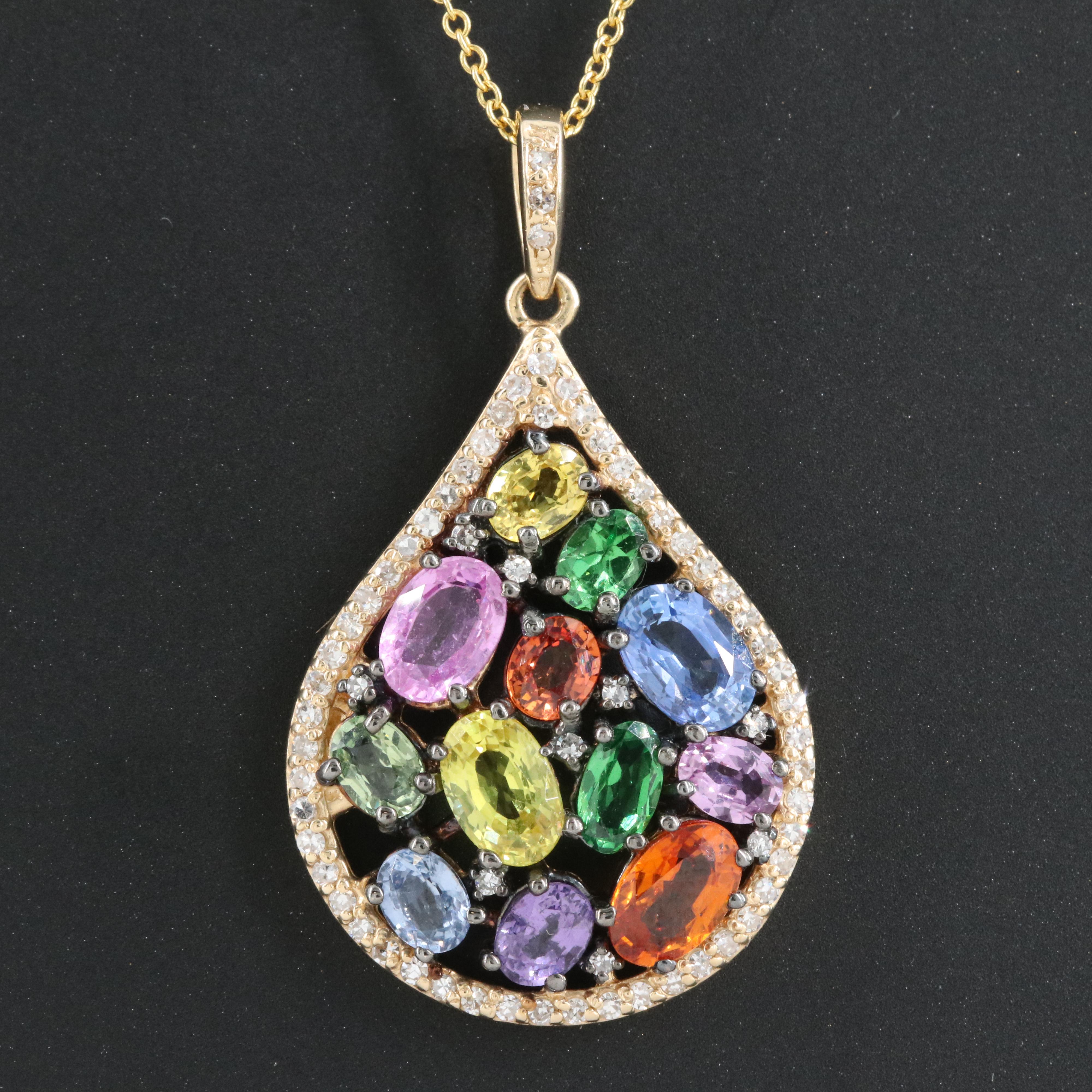 EFFY 14K Sapphire, Tsavorite and Diamond Pendant Necklace