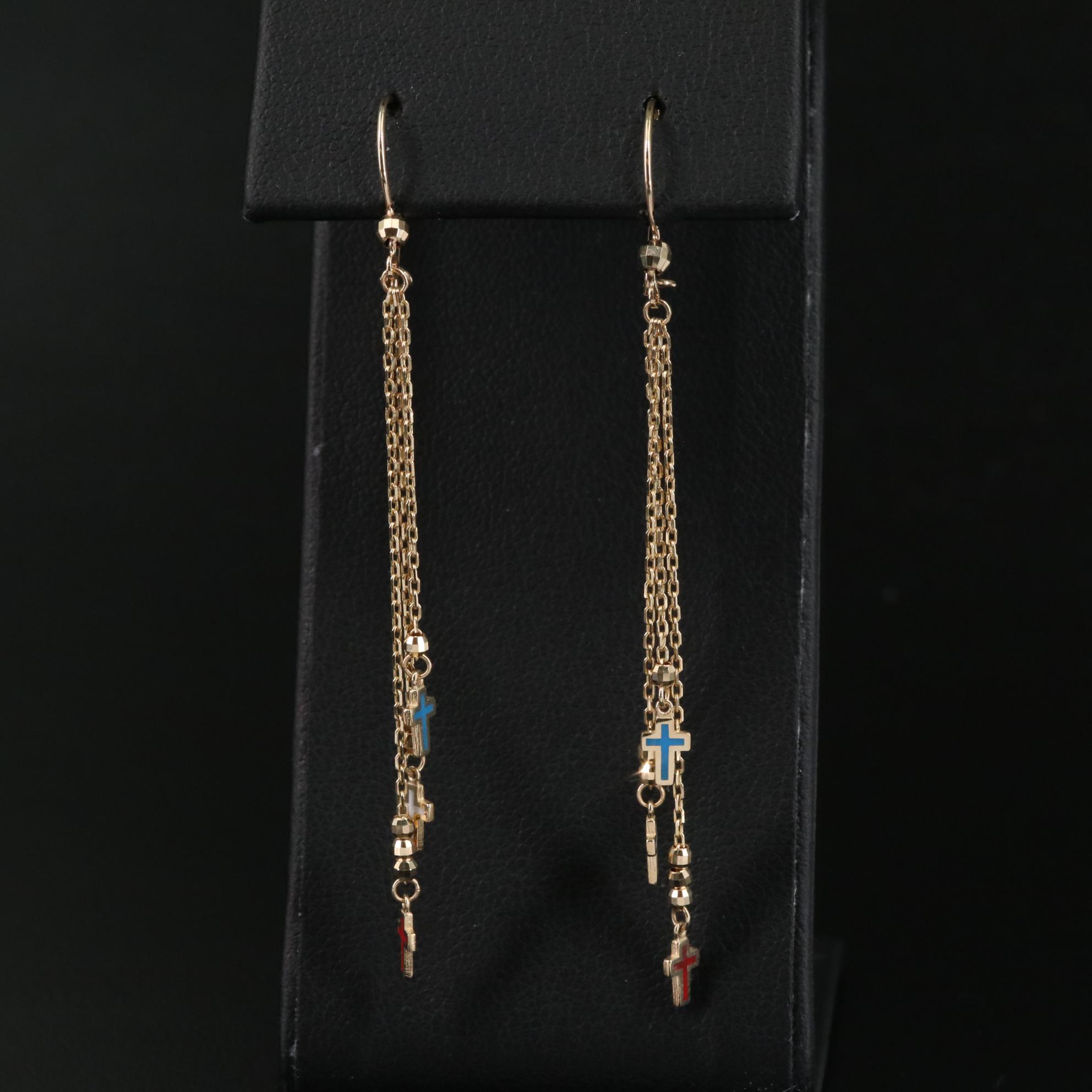 14K Colored Crosses Dangle Earrings