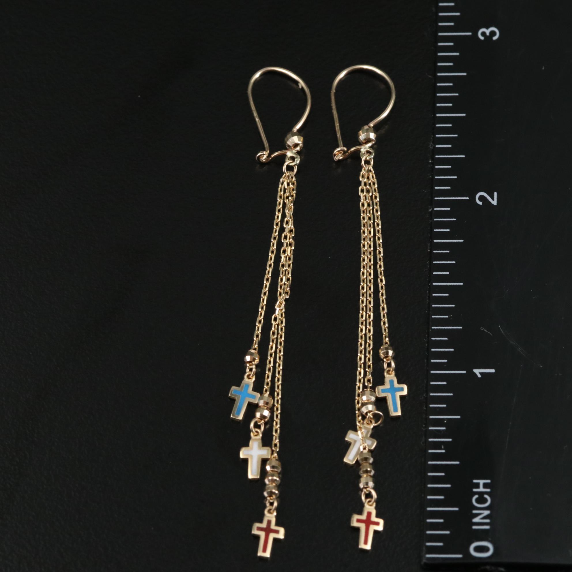 14K Colored Crosses Dangle Earrings