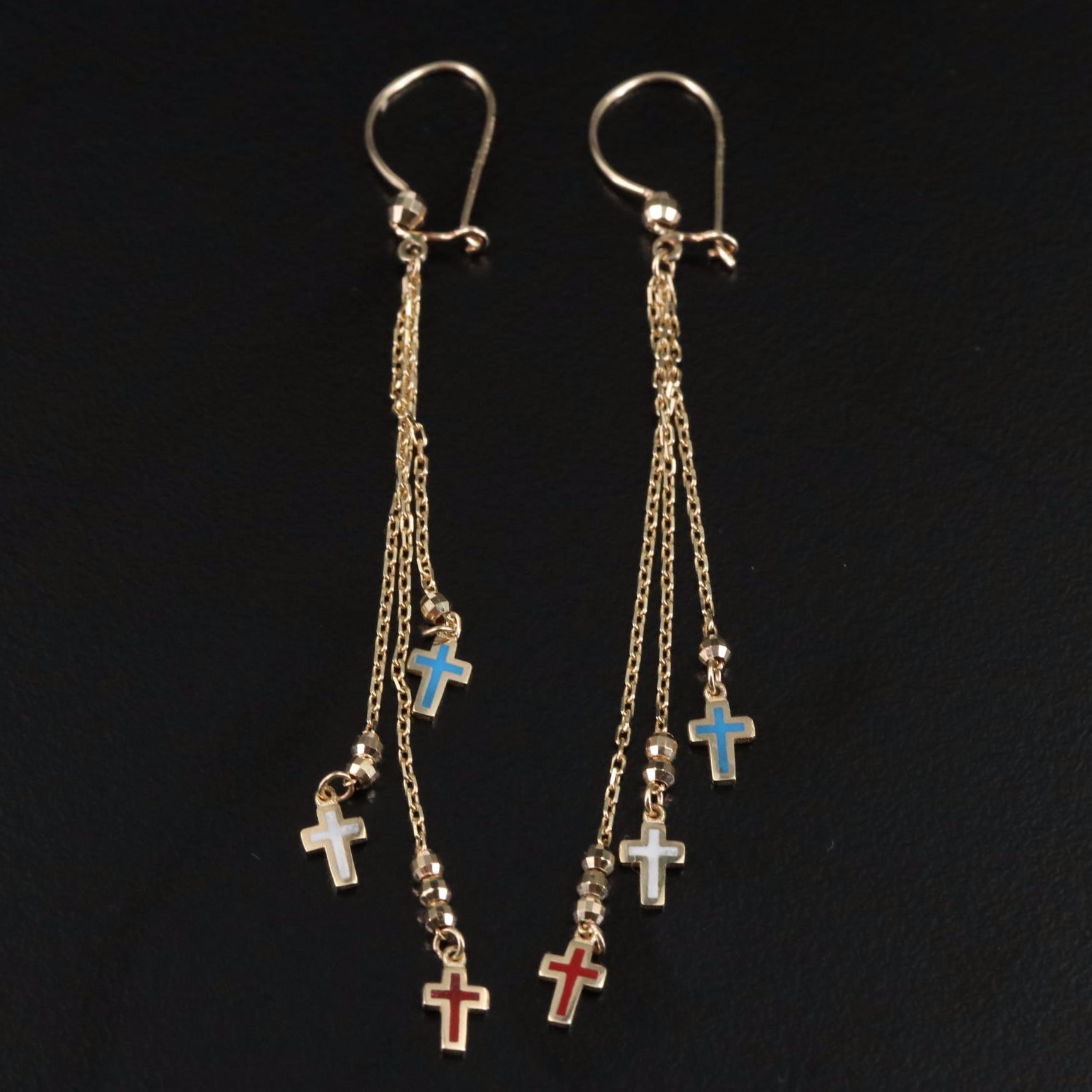 14K Colored Crosses Dangle Earrings